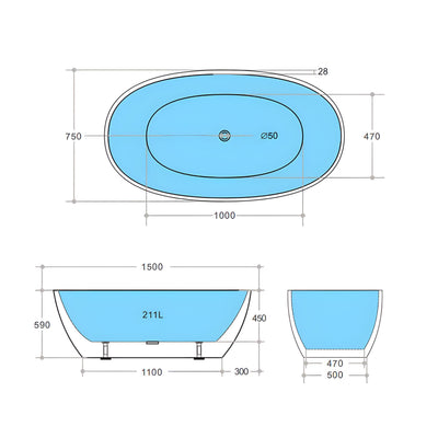 POSEIDON STELLA FREE STANDING BATHTUB GLOSS WHITE (AVAILABLE IN 1500MM AND 1700MM)