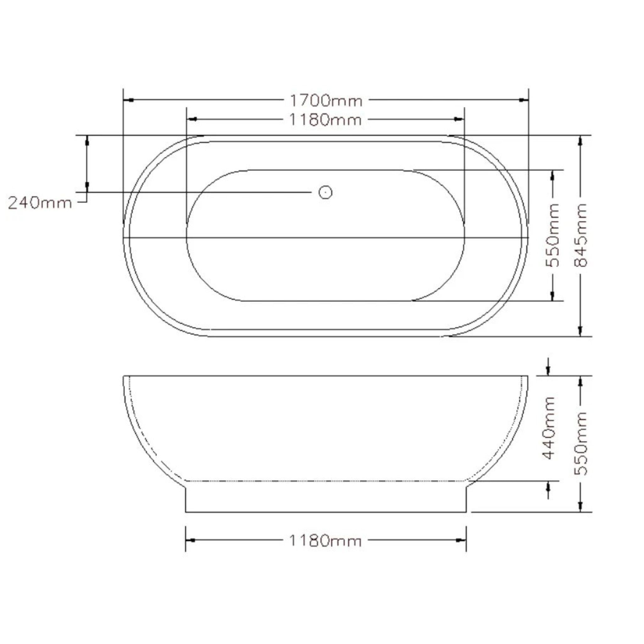 POSEIDON KOKO FREE STANDING BATHTUB GLOSS BLACK 1700MM