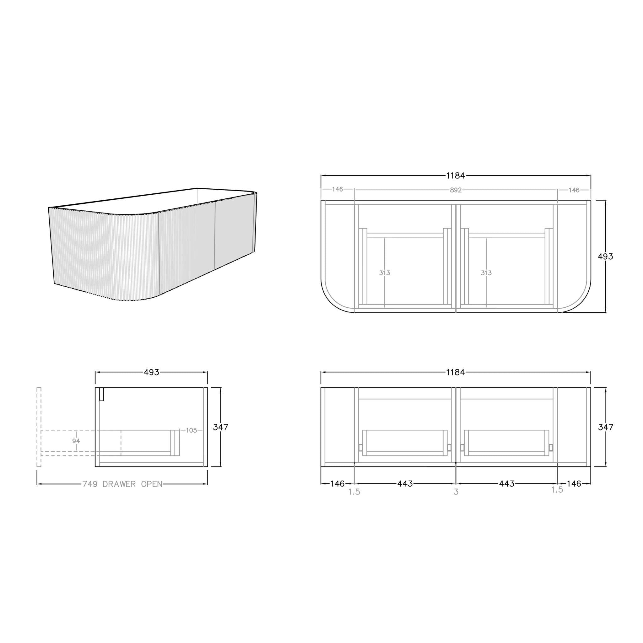 CETO BRONTE PRIME OAK 1200MM SINGLE BOWL WALL HUNG VANITY