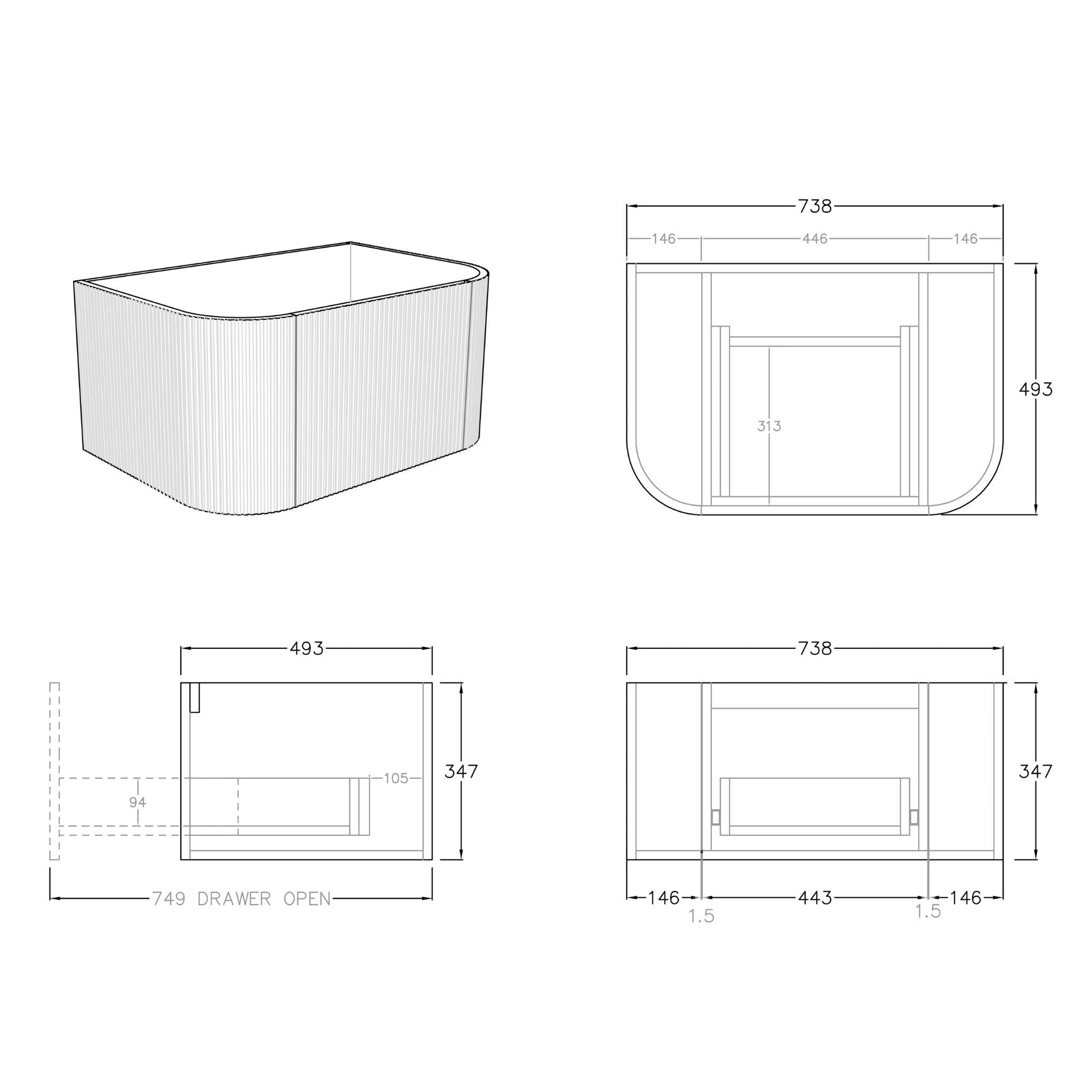 CETO BRONTE COASTAL OAK 750MM SINGLE BOWL WALL HUNG VANITY