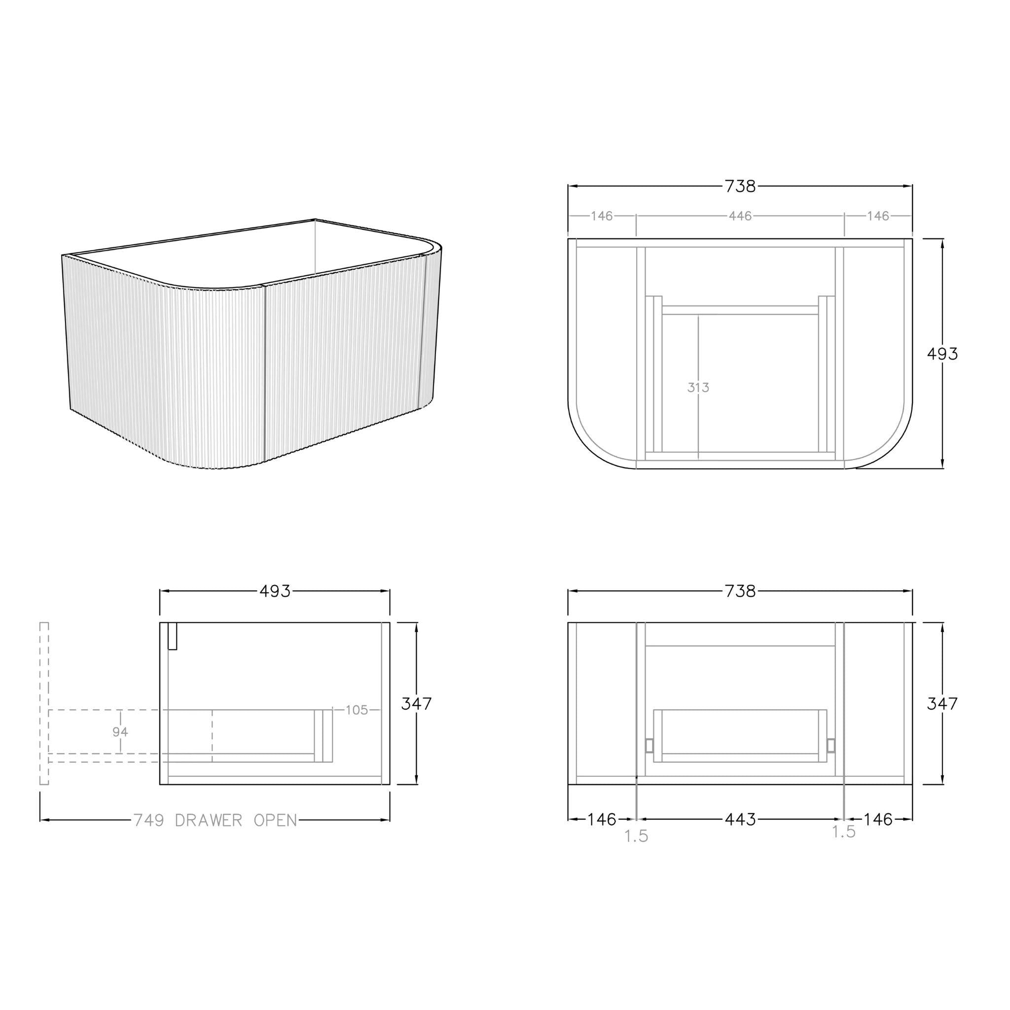 CETO BRONTE PRIME OAK 750MM SINGLE BOWL WALL HUNG VANITY