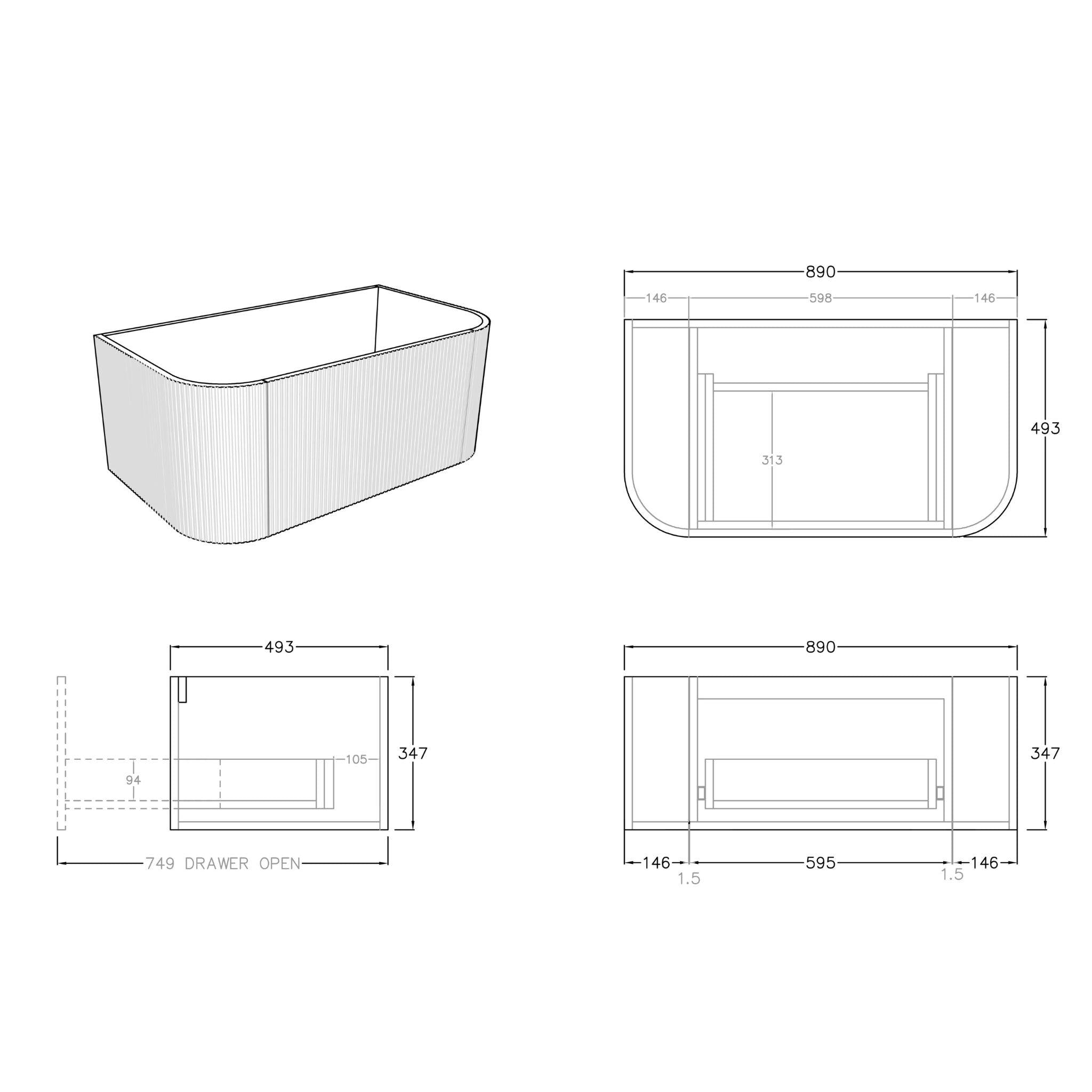 CETO BRONTE COASTAL OAK 900MM SINGLE BOWL WALL HUNG VANITY