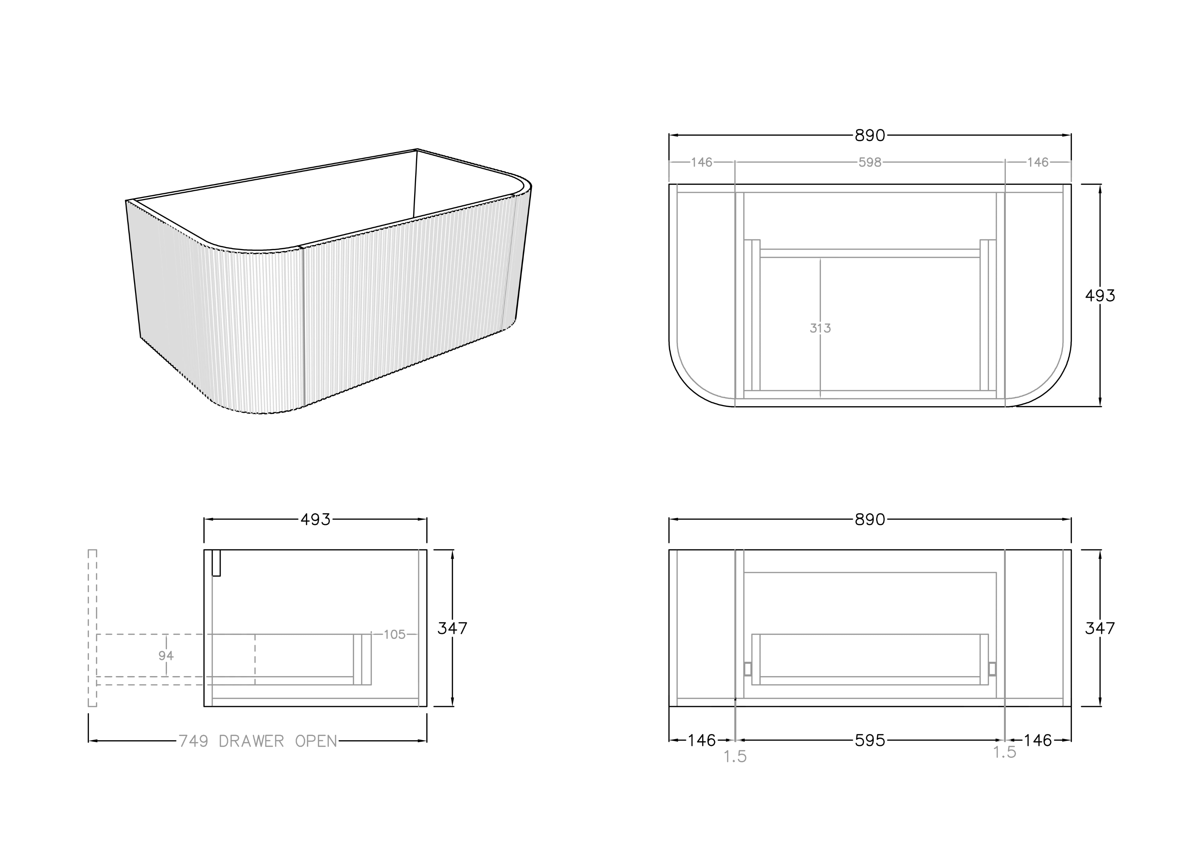 CETO BRONTE COASTAL OAK 900MM SINGLE BOWL WALL HUNG VANITY