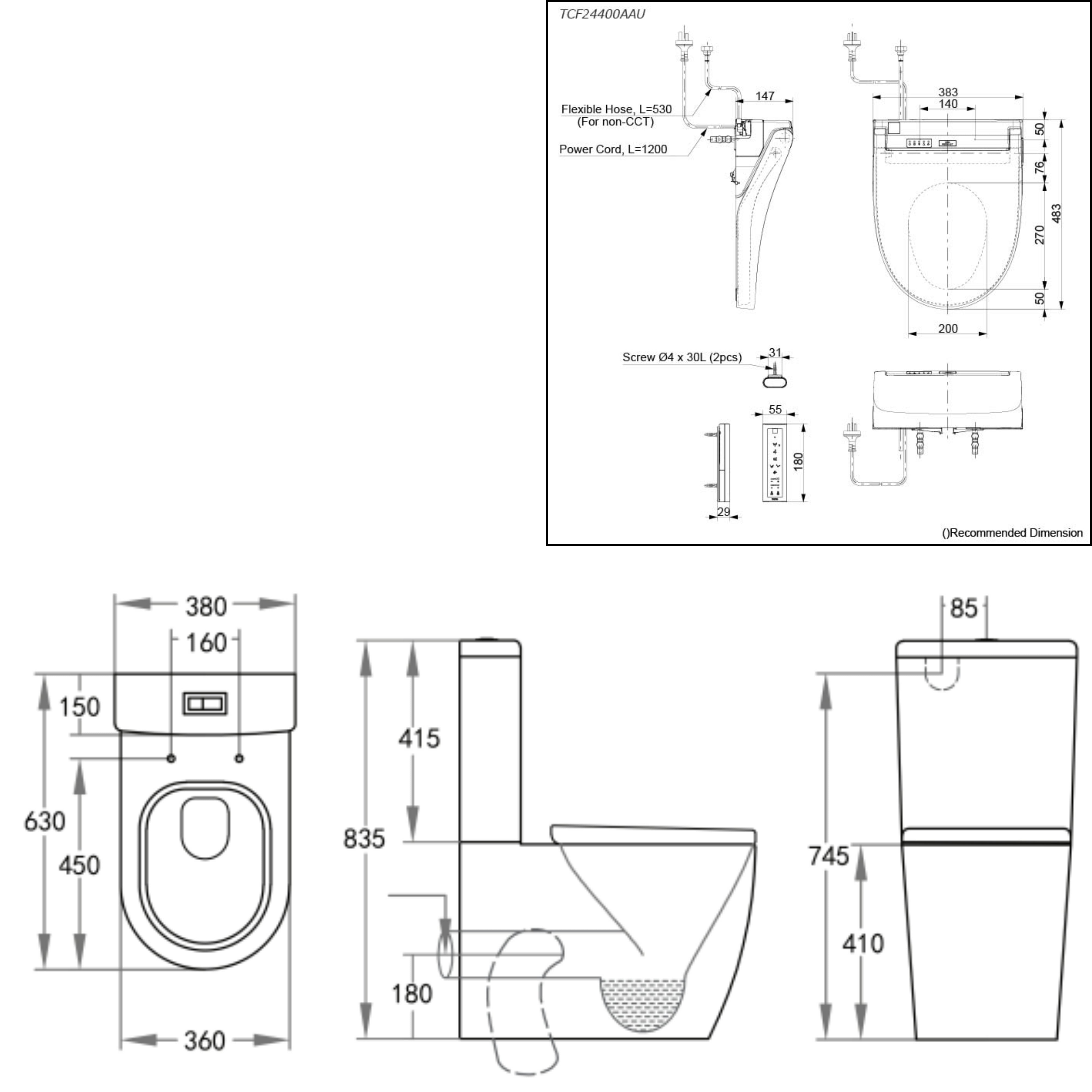 TOTO C5 WASHLET W/ REMOTE CONTROL AND VEDA BTW TOILET SUITE PACKAGE (ROUND) GLOSS WHITE
