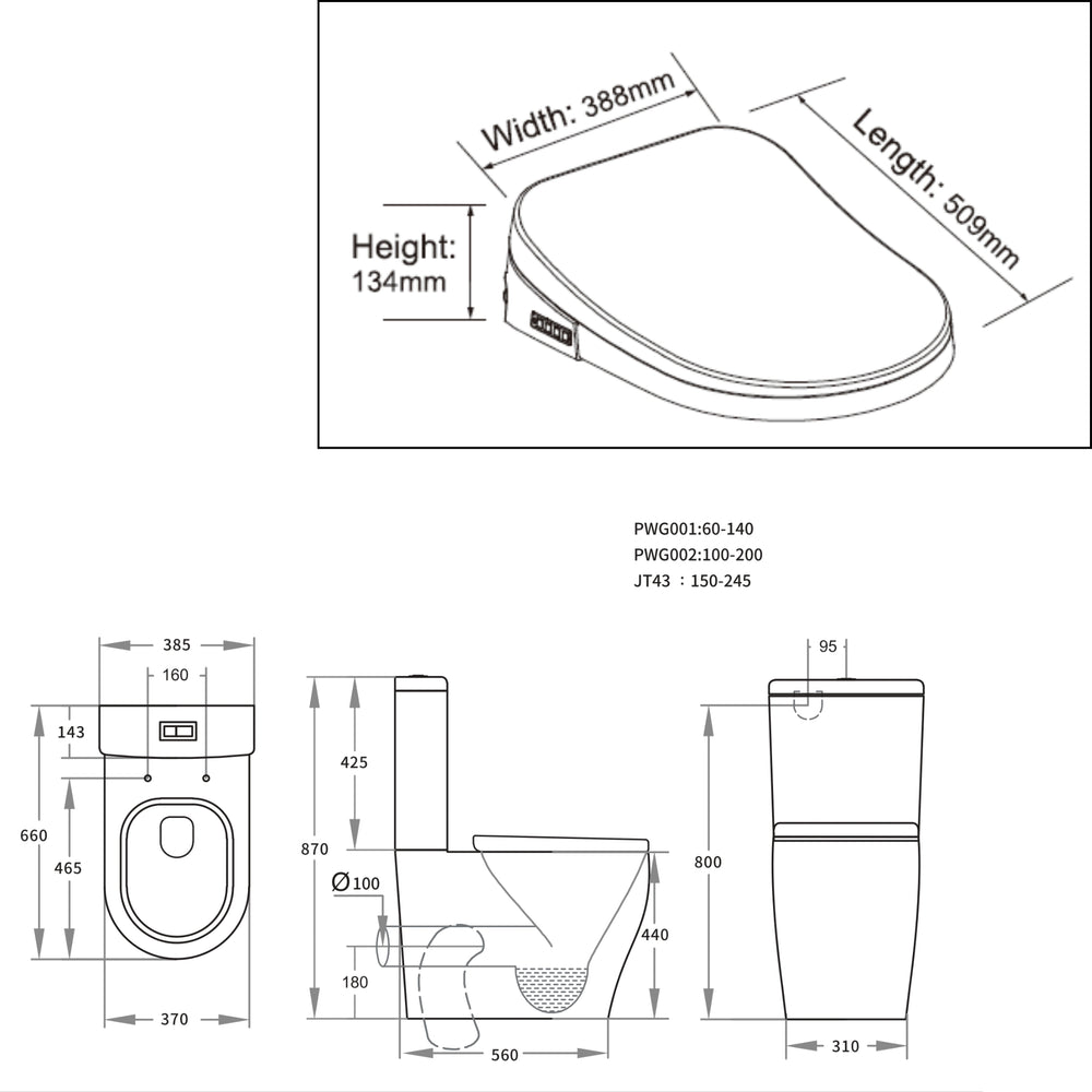 POSEIDON ZEUS RIMLESS BACK TO WALL SMART TOILET WITH REMOTE CONTROL GLOSS WHITE