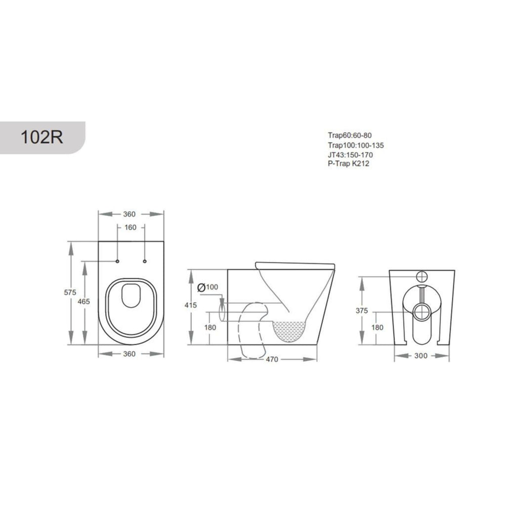 POSEIDON AVIS RIMLESS WALL-FACED TOILET PAN MATTE WHITE