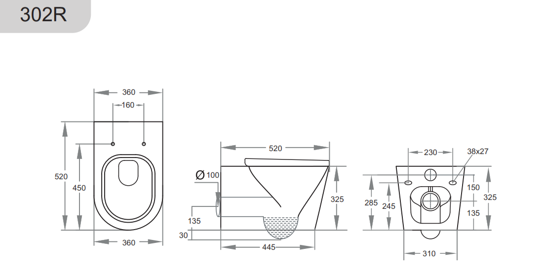 POSEIDON AVIS RIMLESS WALL HUNG PAN MATTE WHITE