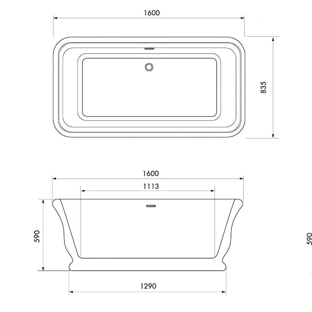TURNER HASTINGS KIRKHAM TITANCAST SOLID SURFACE FREESTANDING BATHTUB GLOSS WHITE WITH OVERFLOW (AVAILABLE IN 1600MM & 1800MM)