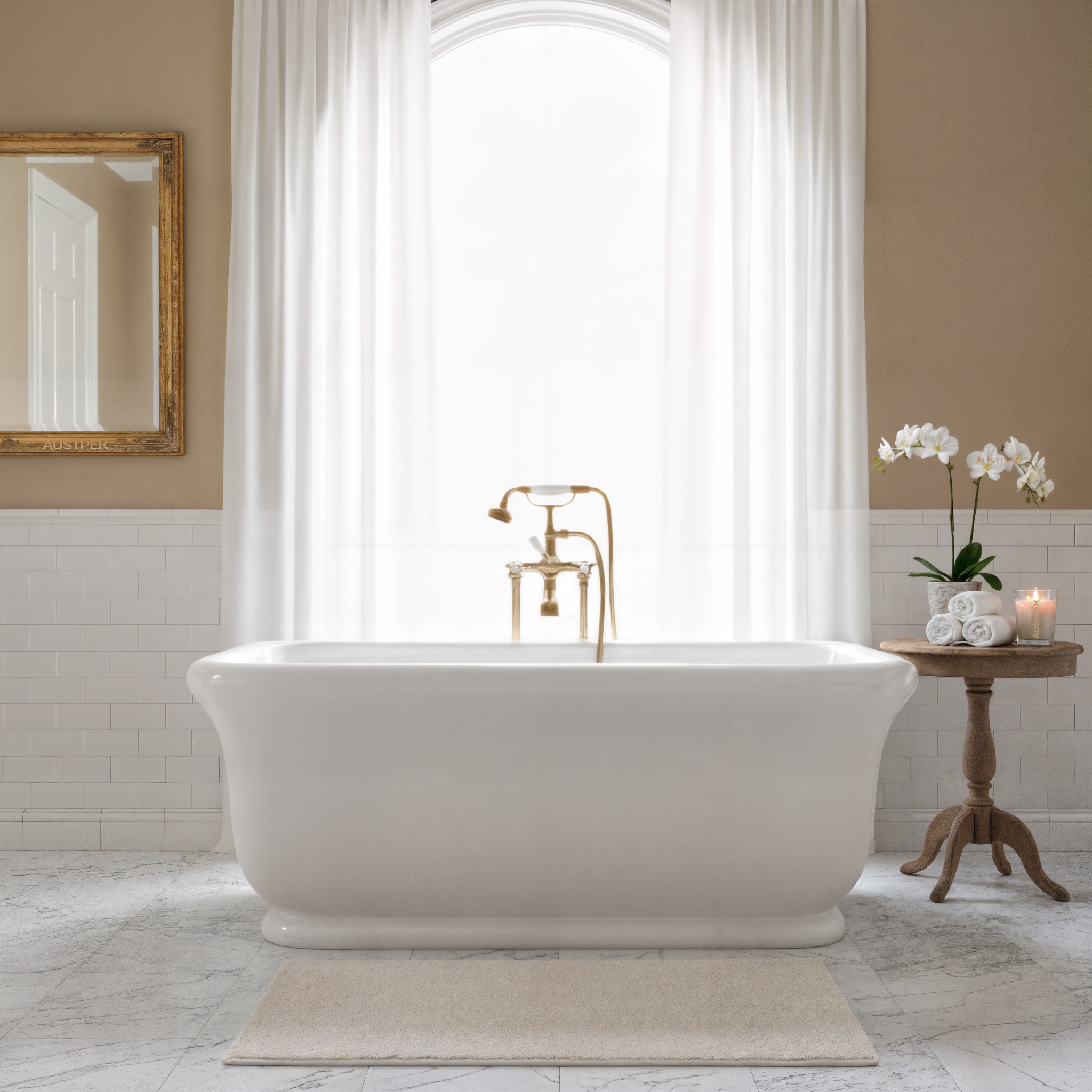 TURNER HASTINGS KIRKHAM TITANCAST SOLID SURFACE FREESTANDING BATHTUB SATIN SILK WHITE (AVAILABLE IN 1600MM & 1800MM)