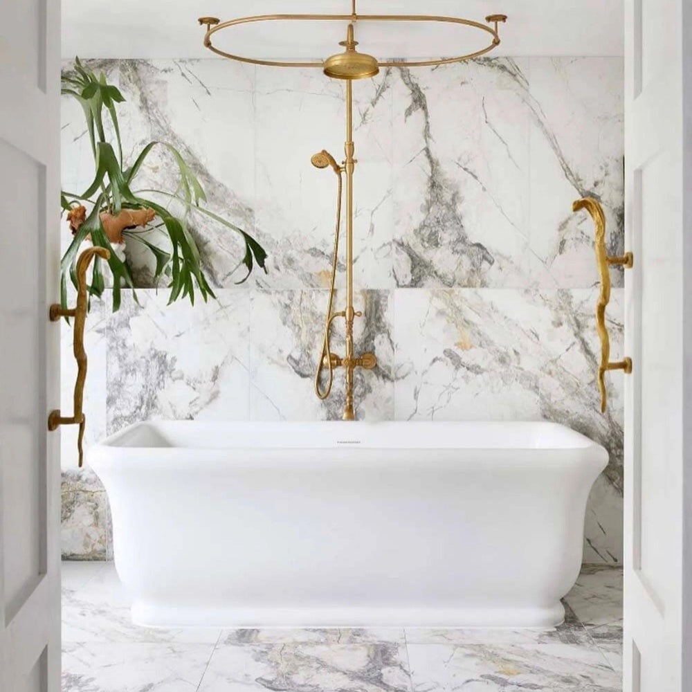 TURNER HASTINGS KIRKHAM TITANCAST SOLID SURFACE FREESTANDING BATHTUB SATIN SILK WHITE WITH OVERFLOW (AVAILABLE IN 1600MM & 1800MM)