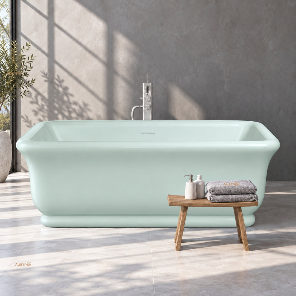 TURNER HASTINGS KIRKHAM TITANCAST FREESTANDING NON OVERFLOW BATHTUB FROSTY MINT 1800MM