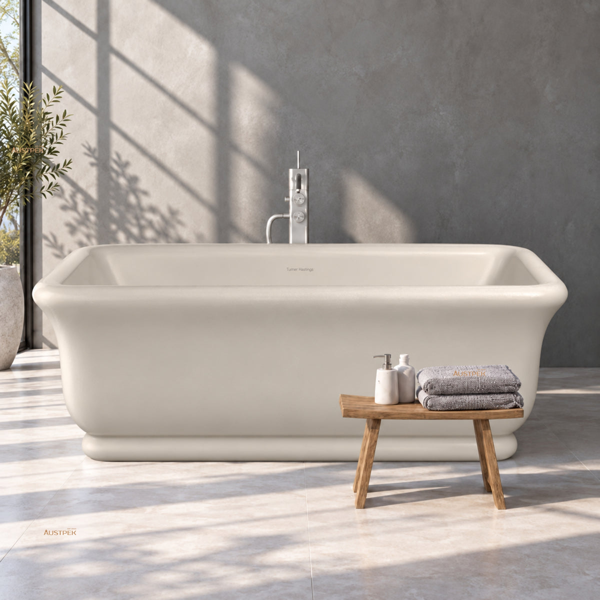 TURNER HASTINGS KIRKHAM TITANCAST FREESTANDING NON OVERFLOW BATHTUB NATURAL LINEN 1800MM