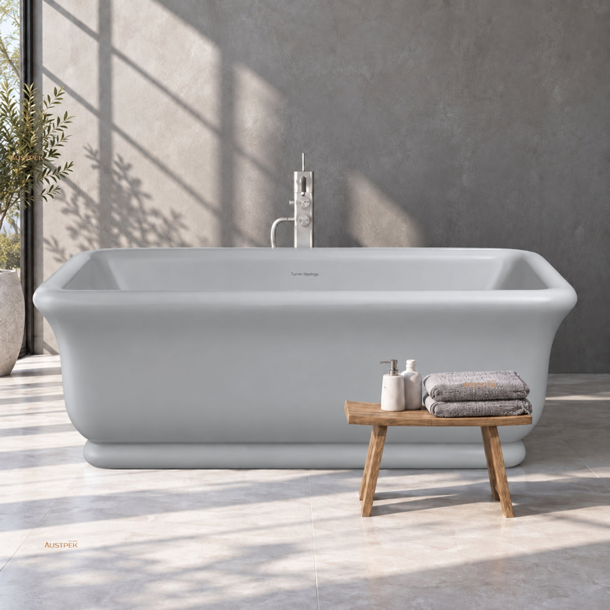 TURNER HASTINGS KIRKHAM TITANCAST FREESTANDING NON OVERFLOW BATHTUB POWDER GREY 1800MM