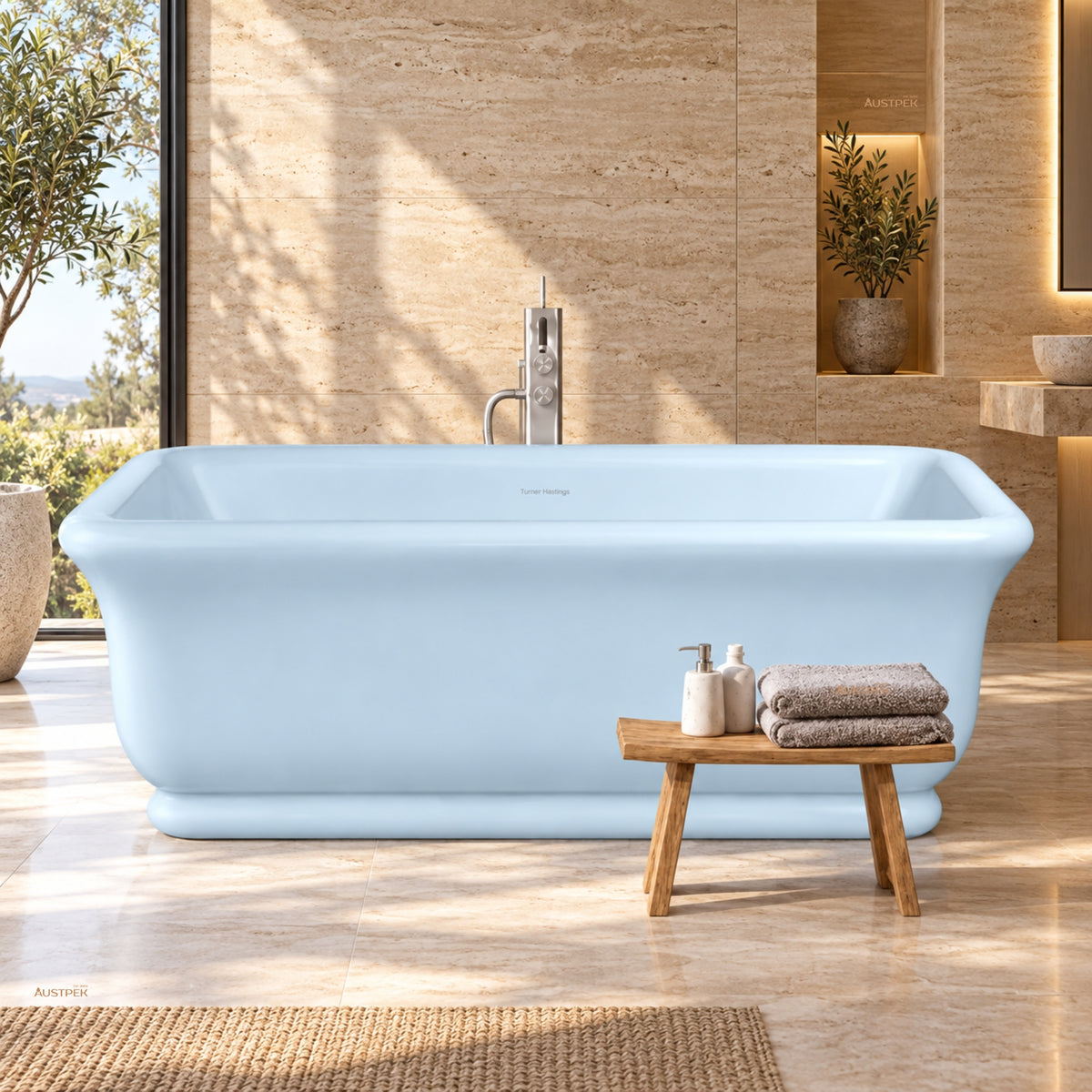 TURNER HASTINGS KIRKHAM TITANCAST FREESTANDING OVERFLOW BATHTUB ALICE BLUE 1800MM