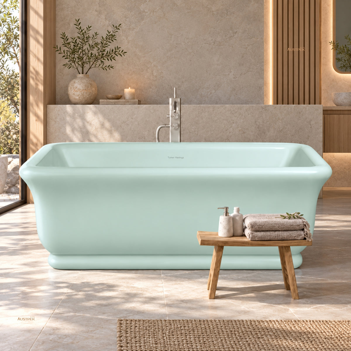 TURNER HASTINGS KIRKHAM TITANCAST FREESTANDING OVERFLOW BATHTUB FROSTY MINT 1800MM