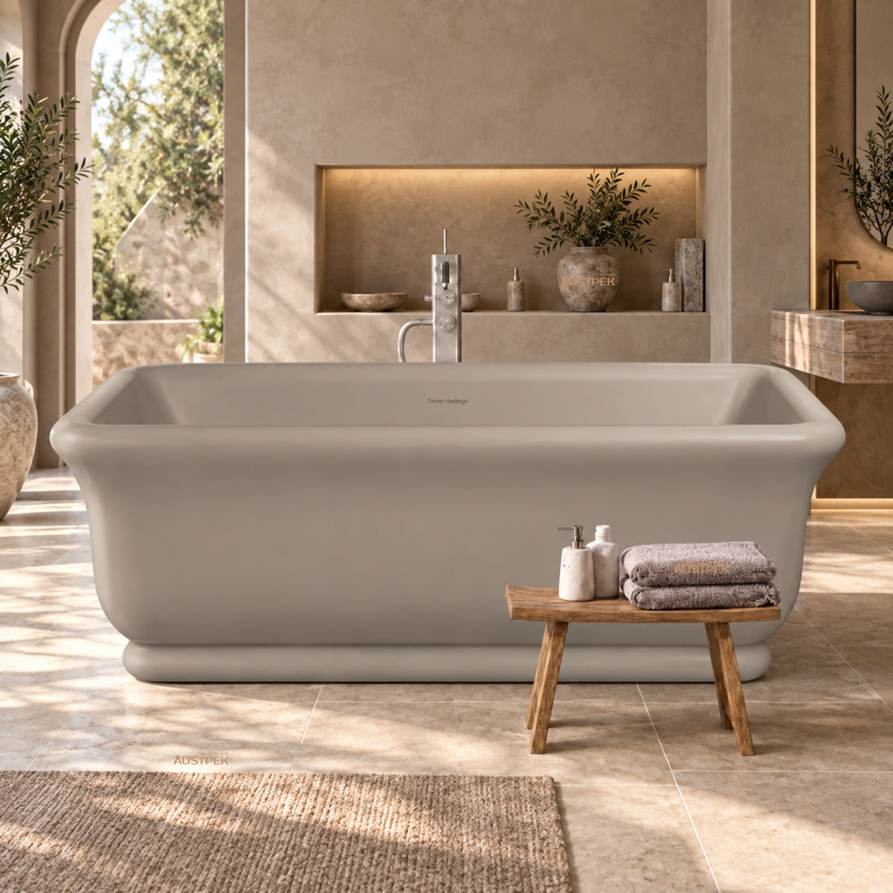TURNER HASTINGS KIRKHAM TITANCAST FREESTANDING OVERFLOW BATHTUB LIGHT FAWN 1800MM