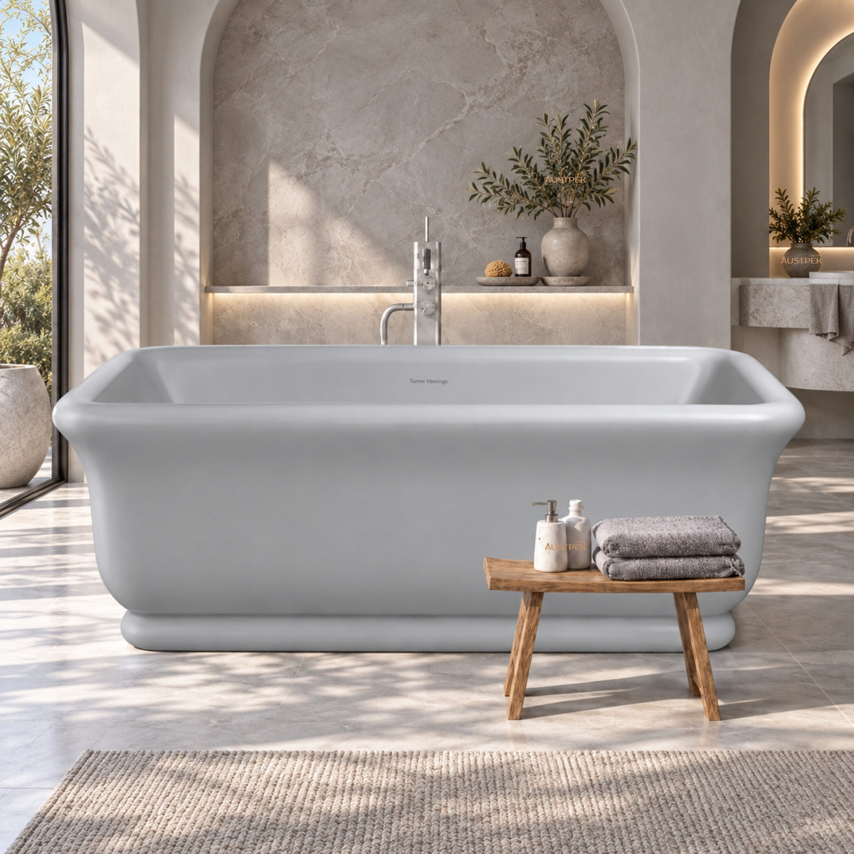 TURNER HASTINGS KIRKHAM TITANCAST FREESTANDING OVERFLOW BATHTUB POWDER GREY 1800MM