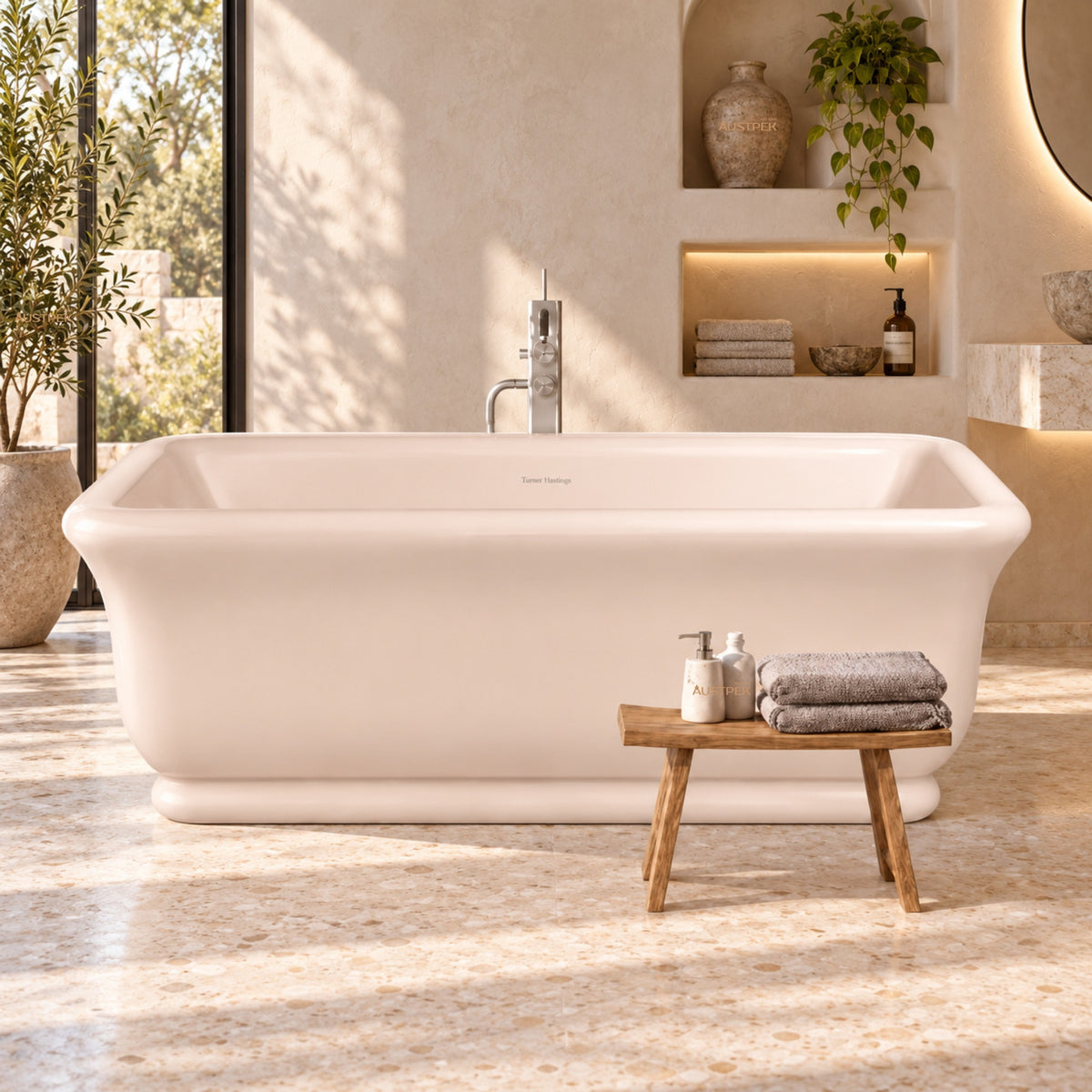 TURNER HASTINGS KIRKHAM TITANCAST FREESTANDING OVERFLOW BATHTUB SOFT PEACH 1800MM