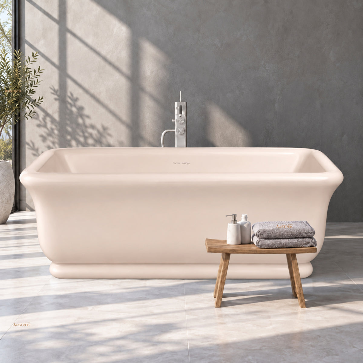 TURNER HASTINGS KIRKHAM TITANCAST FREESTANDING NON OVERFLOW BATHTUB SOFT PEACH 1800MM