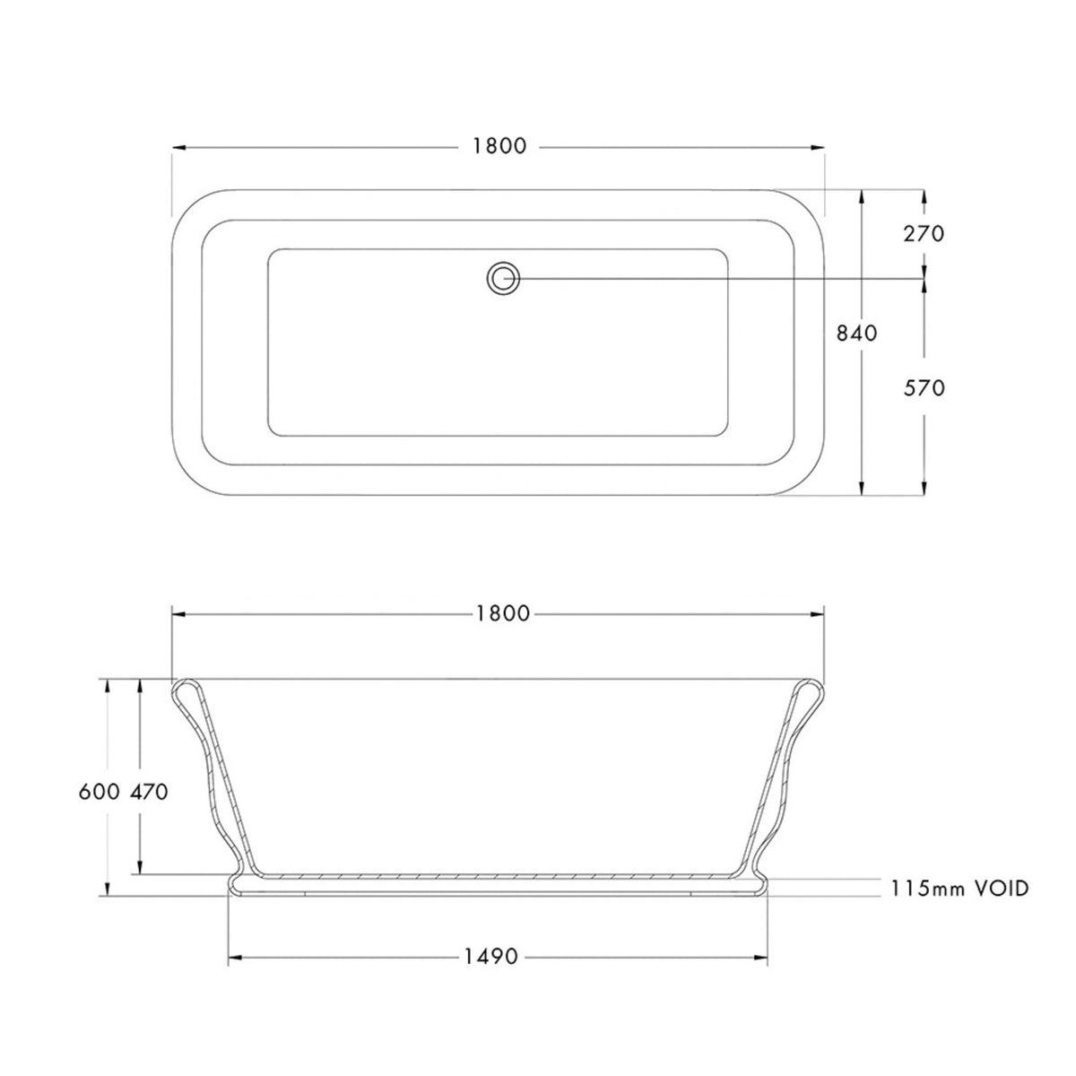 TURNER HASTINGS KIRKHAM TITANCAST FREESTANDING NON OVERFLOW BATHTUB SOFT PEACH 1800MM