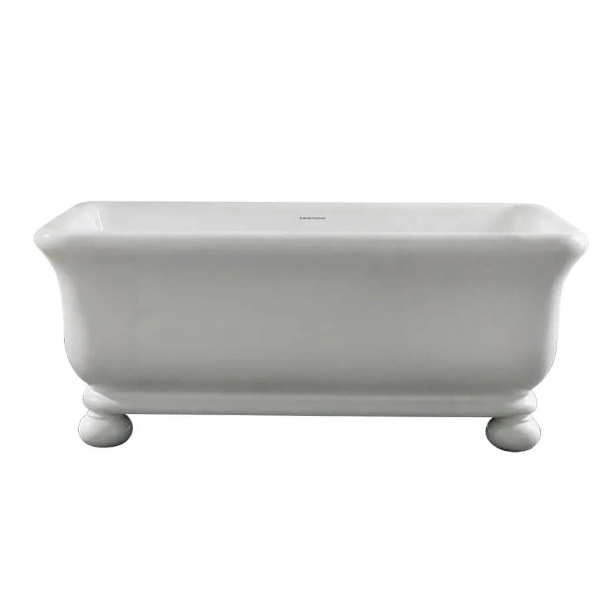 TURNER HASTINGS KIRKHAM TITANCAST SOLID SURFACE FREESTANDING BATHTUB WITH BALL FEET GLOSS WHITE WITH OVERFLOW (AVAILABLE IN 1600MM & 1800MM)