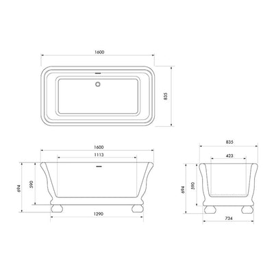 TURNER HASTINGS KIRKHAM TITANCAST SOLID SURFACE FREESTANDING BATHTUB WITH BALL FEET GLOSS WHITE WITH OVERFLOW (AVAILABLE IN 1600MM & 1800MM)