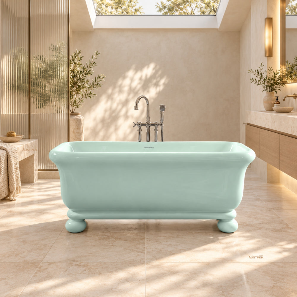 TURNER HASTINGS KIRKHAM TITANCAST FREESTANDING OVERFLOW BATHTUB WITH BALL FEET FROSTY MINT (AVAILABLE IN 1600MM AND 1800MM)
