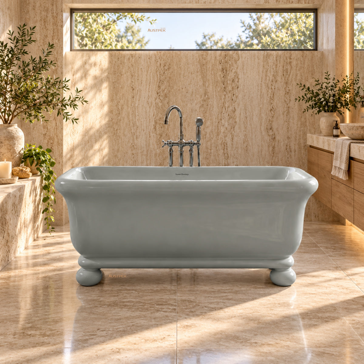TURNER HASTINGS KIRKHAM TITANCAST FREESTANDING OVERFLOW BATHTUB WITH BALL FEET INDUSTRIAL GREY (AVAILABLE IN 1600MM AND 1800MM)