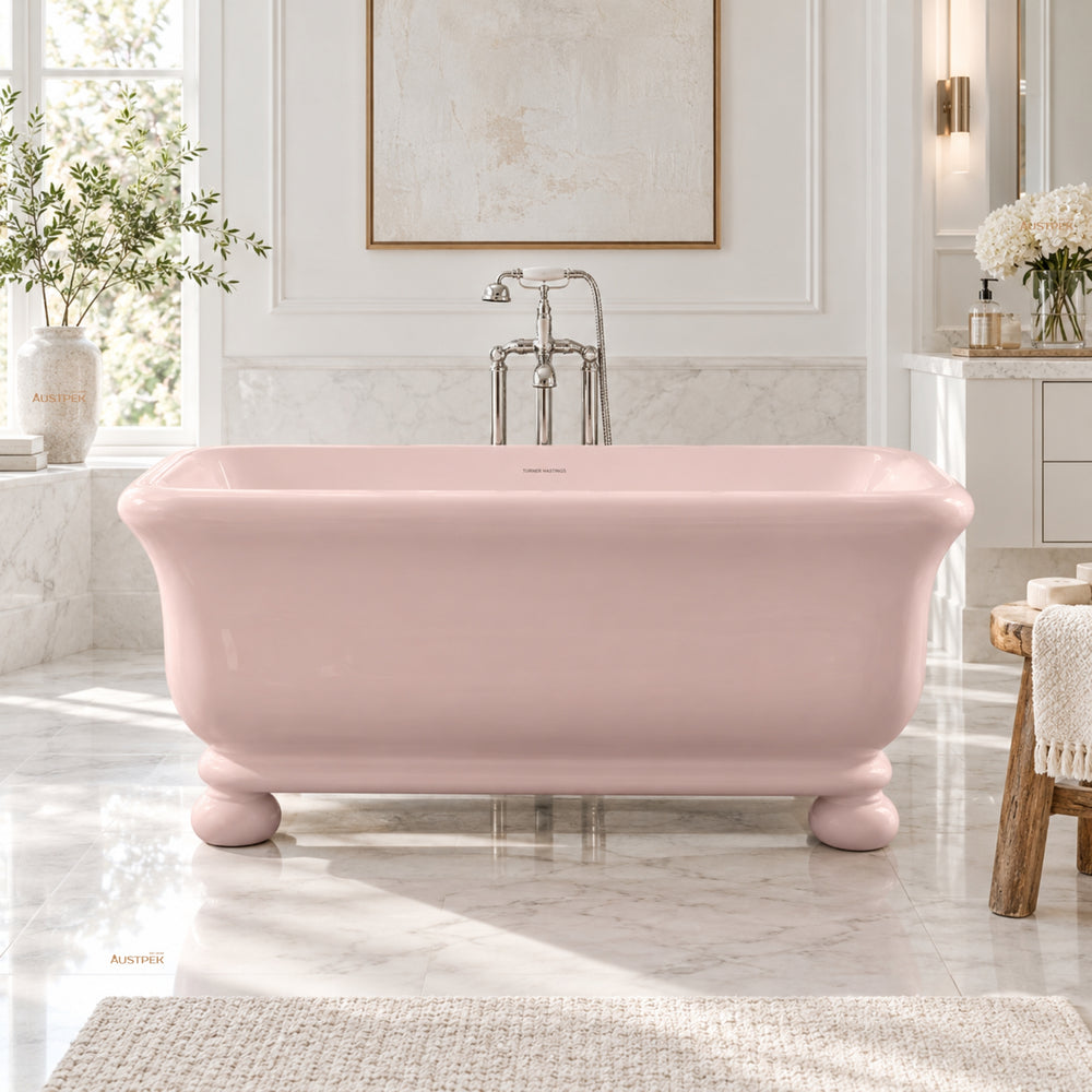 TURNER HASTINGS KIRKHAM TITANCAST FREESTANDING OVERFLOW BATHTUB WITH BALL FEET MISTY ROSE (AVAILABLE IN 1600MM AND 1800MM)