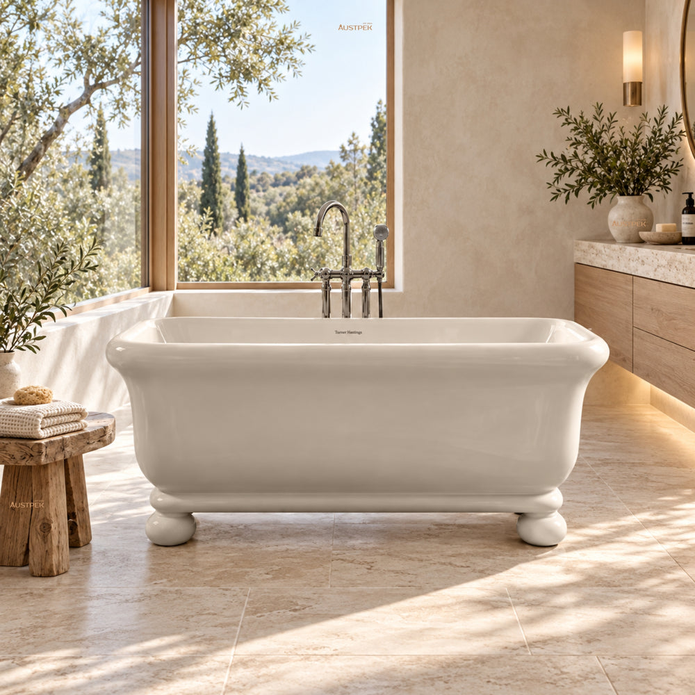 TURNER HASTINGS KIRKHAM TITANCAST FREESTANDING OVERFLOW BATHTUB WITH BALL FEET NATURAL LINEN (AVAILABLE IN 1600MM AND 1800MM)