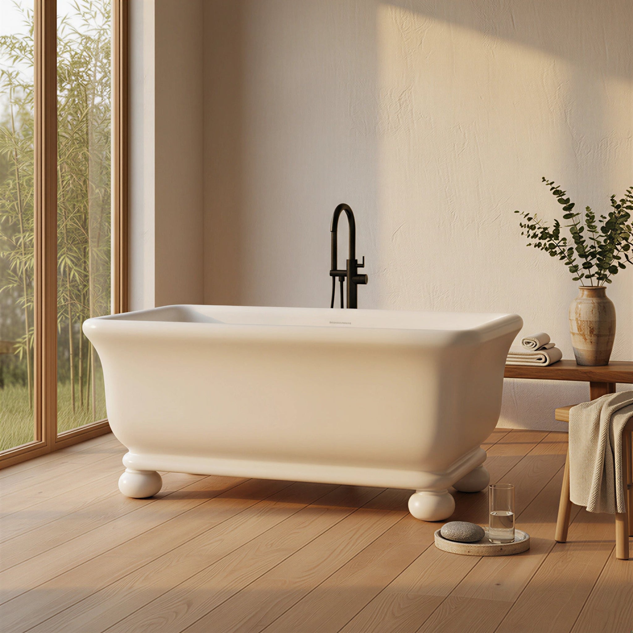 TURNER HASTINGS KIRKHAM TITANCAST SOLID SURFACE FREESTANDING BATHTUB WITH BALL FEET SATIN SILK WHITE WITH OVERFLOW (AVAILABLE IN 1600MM & 1800MM)