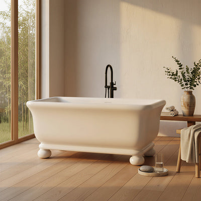 TURNER HASTINGS KIRKHAM TITANCAST SOLID SURFACE FREESTANDING BATHTUB WITH BALL FEET SATIN SILK WHITE WITH OVERFLOW (AVAILABLE IN 1600MM & 1800MM)