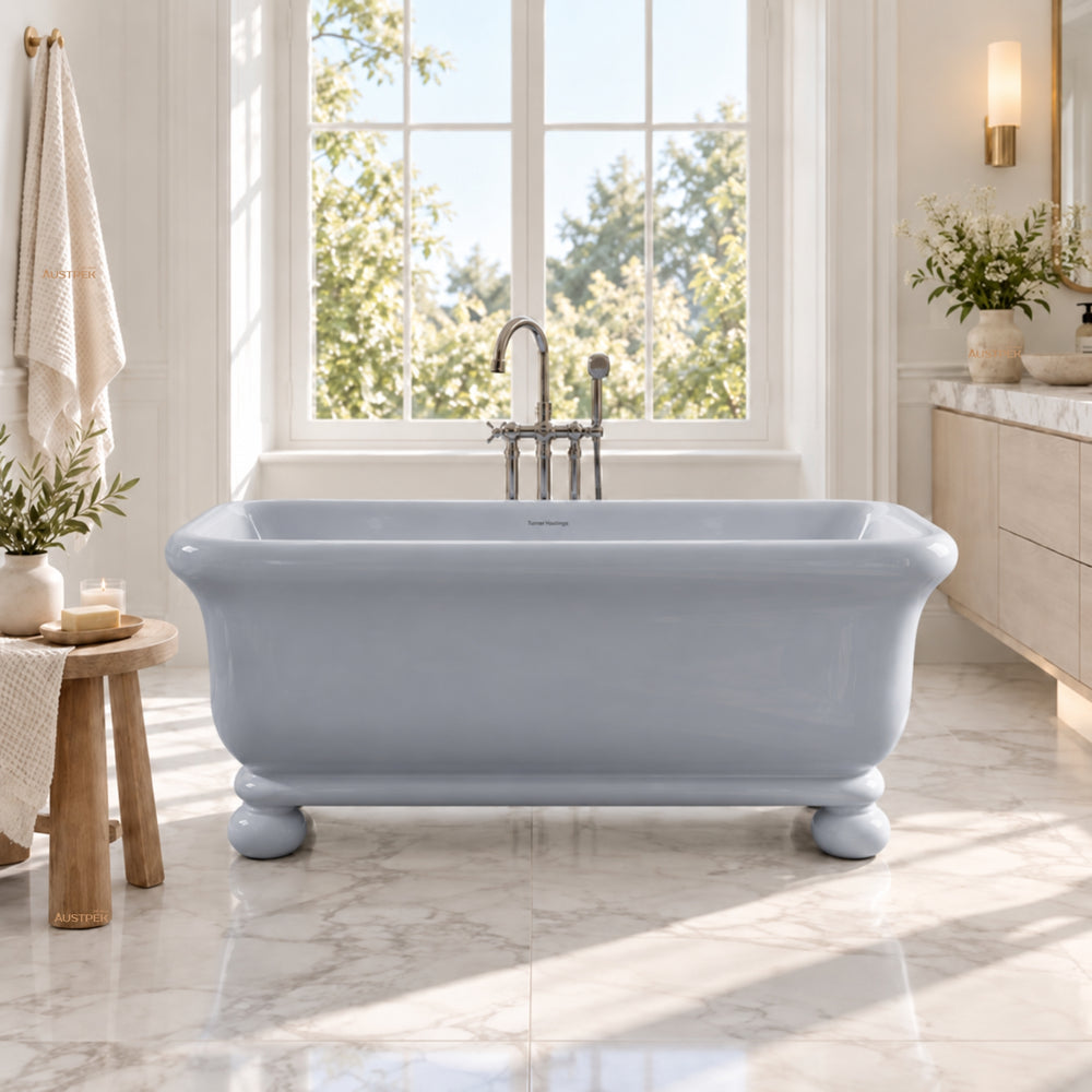 TURNER HASTINGS KIRKHAM TITANCAST FREESTANDING NON OVERFLOW BATHTUB WITH BALL FEET POWDER GREY (AVAILABLE IN 1600MM AND 1800MM)