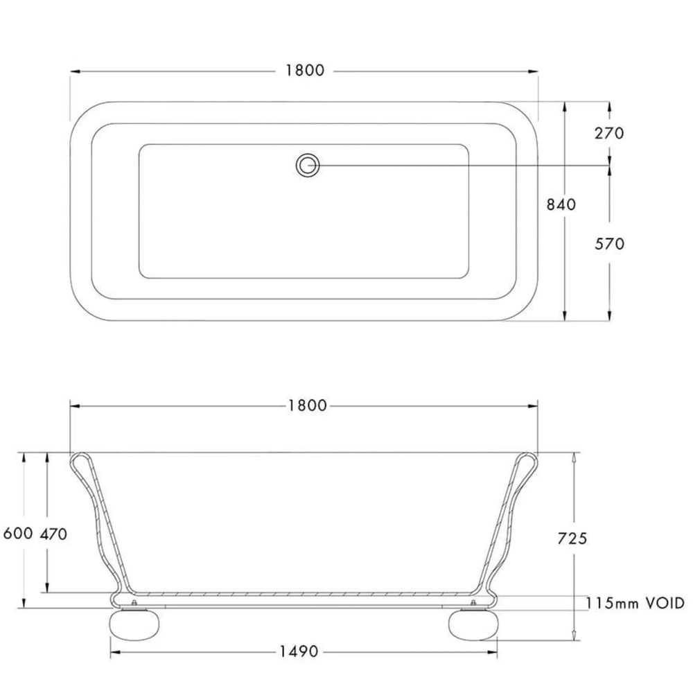 TURNER HASTINGS KIRKHAM TITANCAST SOLID SURFACE FREESTANDING BATHTUB WITH BALL FEET GLOSS WHITE WITH OVERFLOW (AVAILABLE IN 1600MM & 1800MM)
