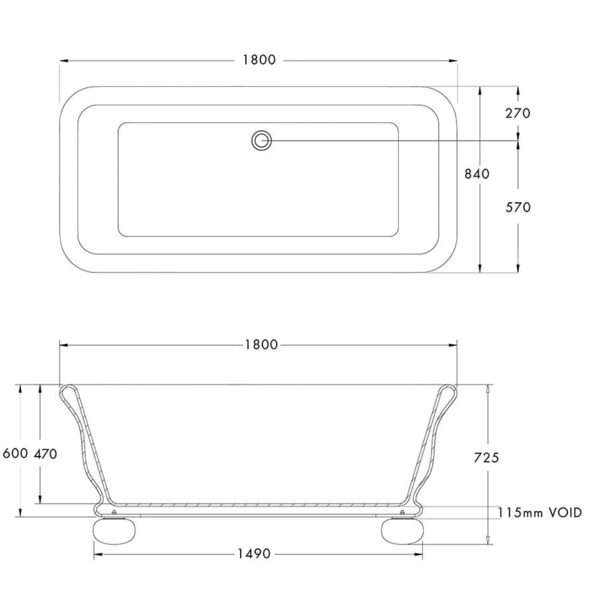 TURNER HASTINGS KIRKHAM TITANCAST SOLID SURFACE FREESTANDING BATHTUB WITH BALL FEET GLOSS WHITE WITH OVERFLOW (AVAILABLE IN 1600MM & 1800MM)
