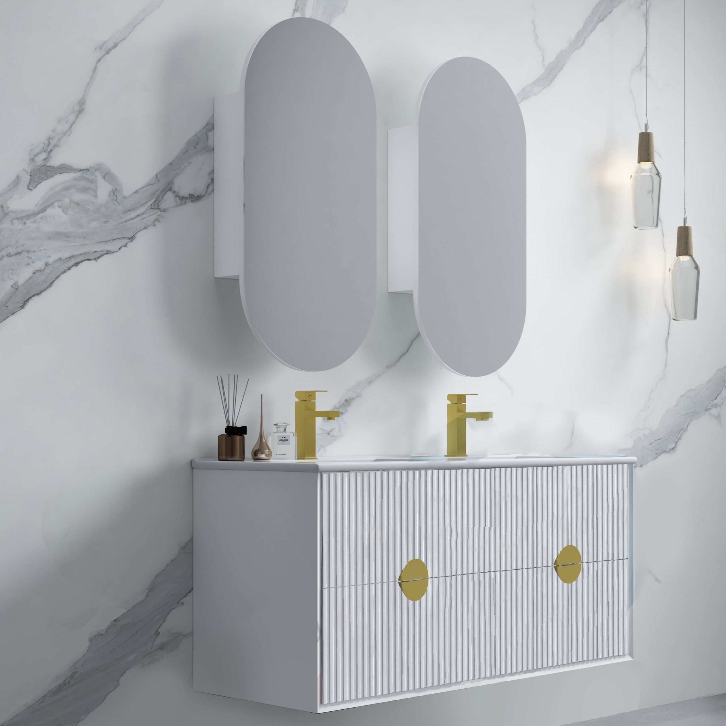 INFINITY KINGO MATTE WHITE 1200MM DOUBLE BOWL WALL HUNG VANITY