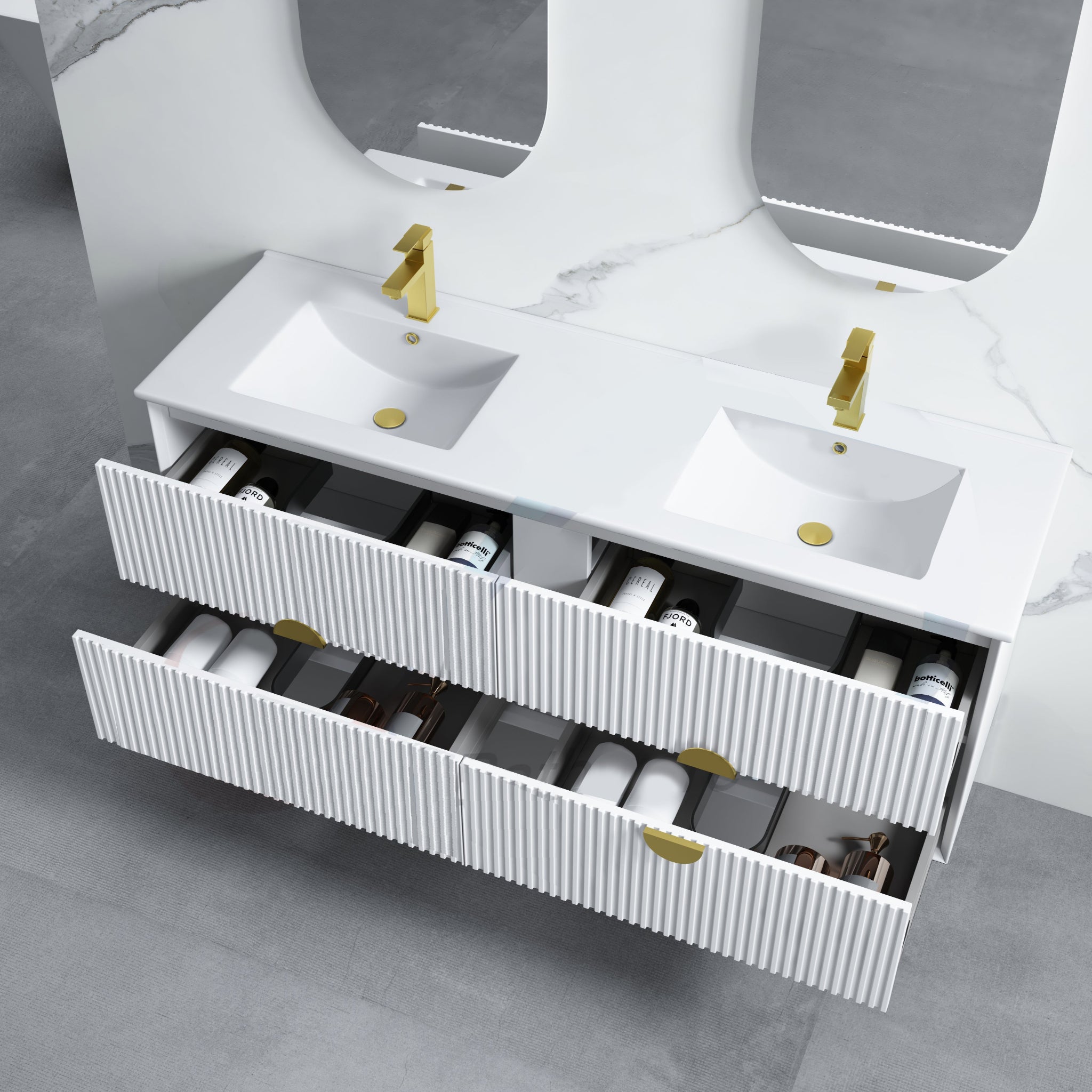 INFINITY KINGO MATTE WHITE 1500MM DOUBLE BOWL WALL HUNG VANITY