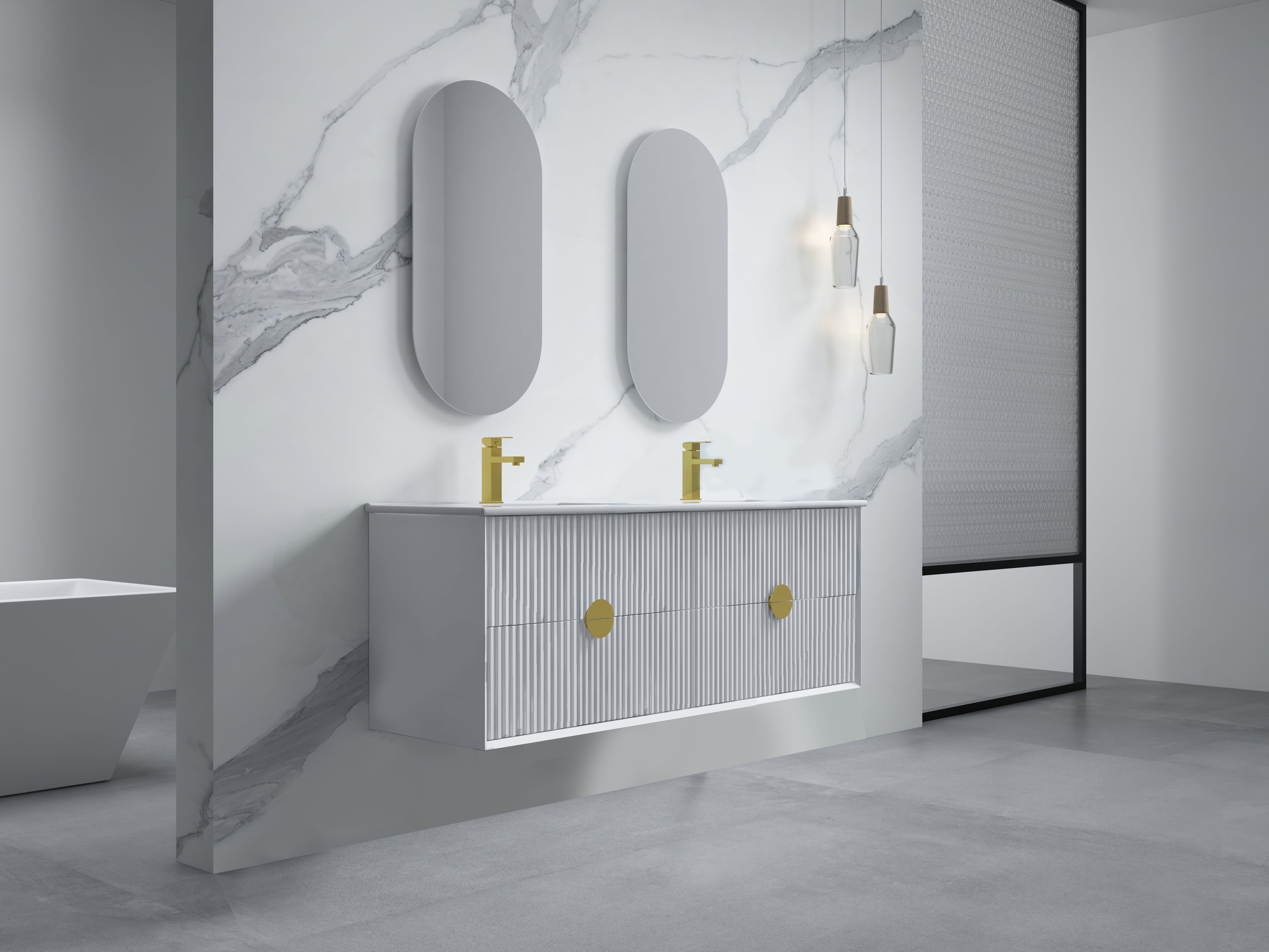 INFINITY KINGO MATTE WHITE 1500MM DOUBLE BOWL WALL HUNG VANITY