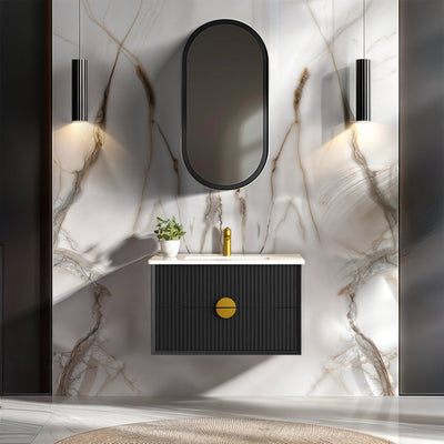 INFINITY KINGO MATTE BLACK 750MM SINGLE BOWL WALL HUNG VANITY