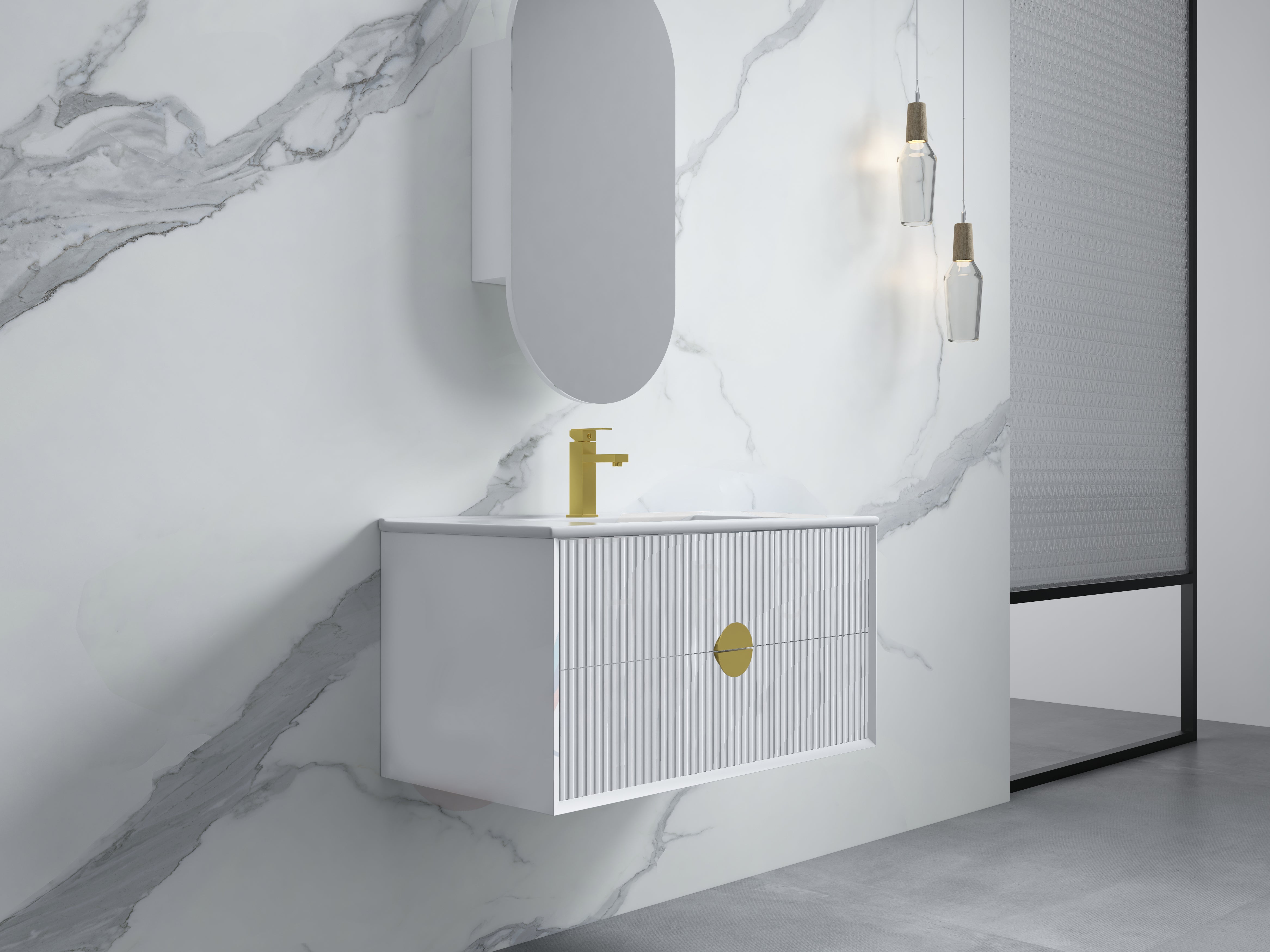 INFINITY KINGO MATTE WHITE 900MM SINGLE BOWL WALL HUNG VANITY