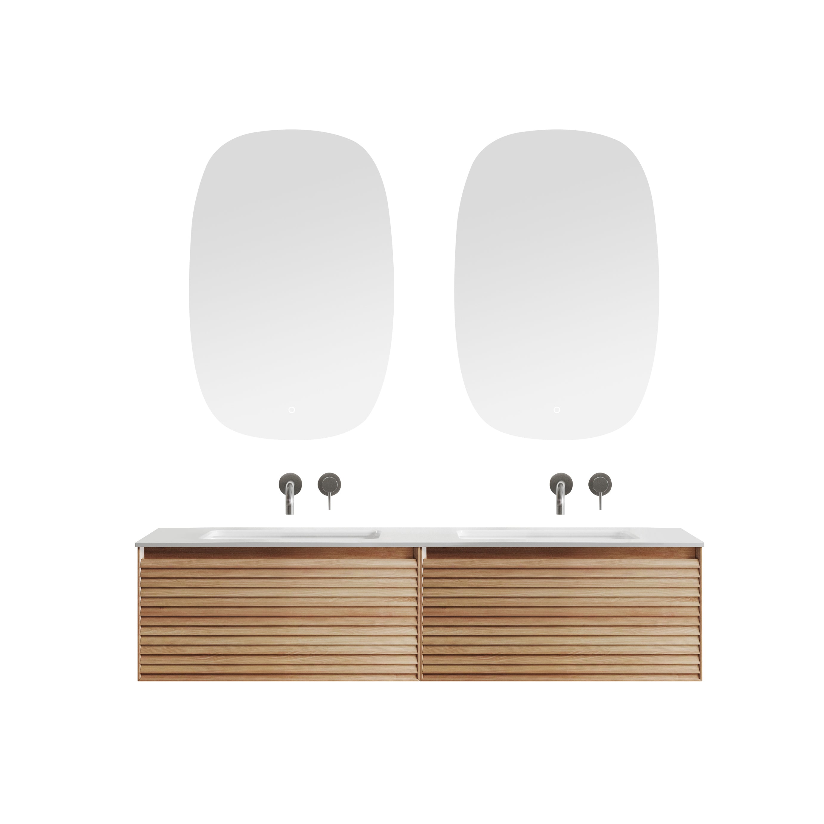 ORIO HAMILTON ACACIA WOOD 1500MM DOUBLE BOWL WALL HUNG VANITY