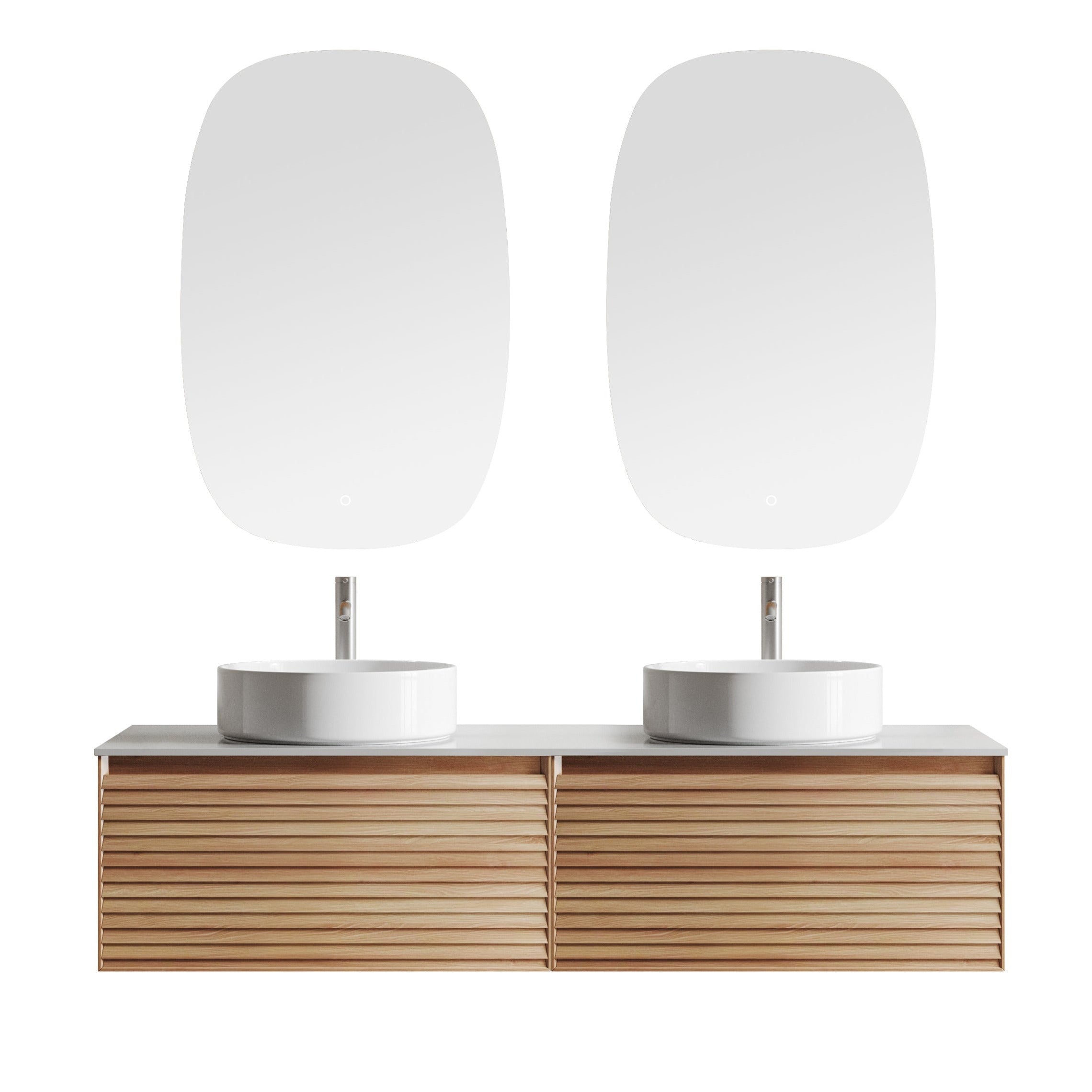 ORIO HAMILTON ACACIA WOOD 1500MM DOUBLE BOWL WALL HUNG VANITY