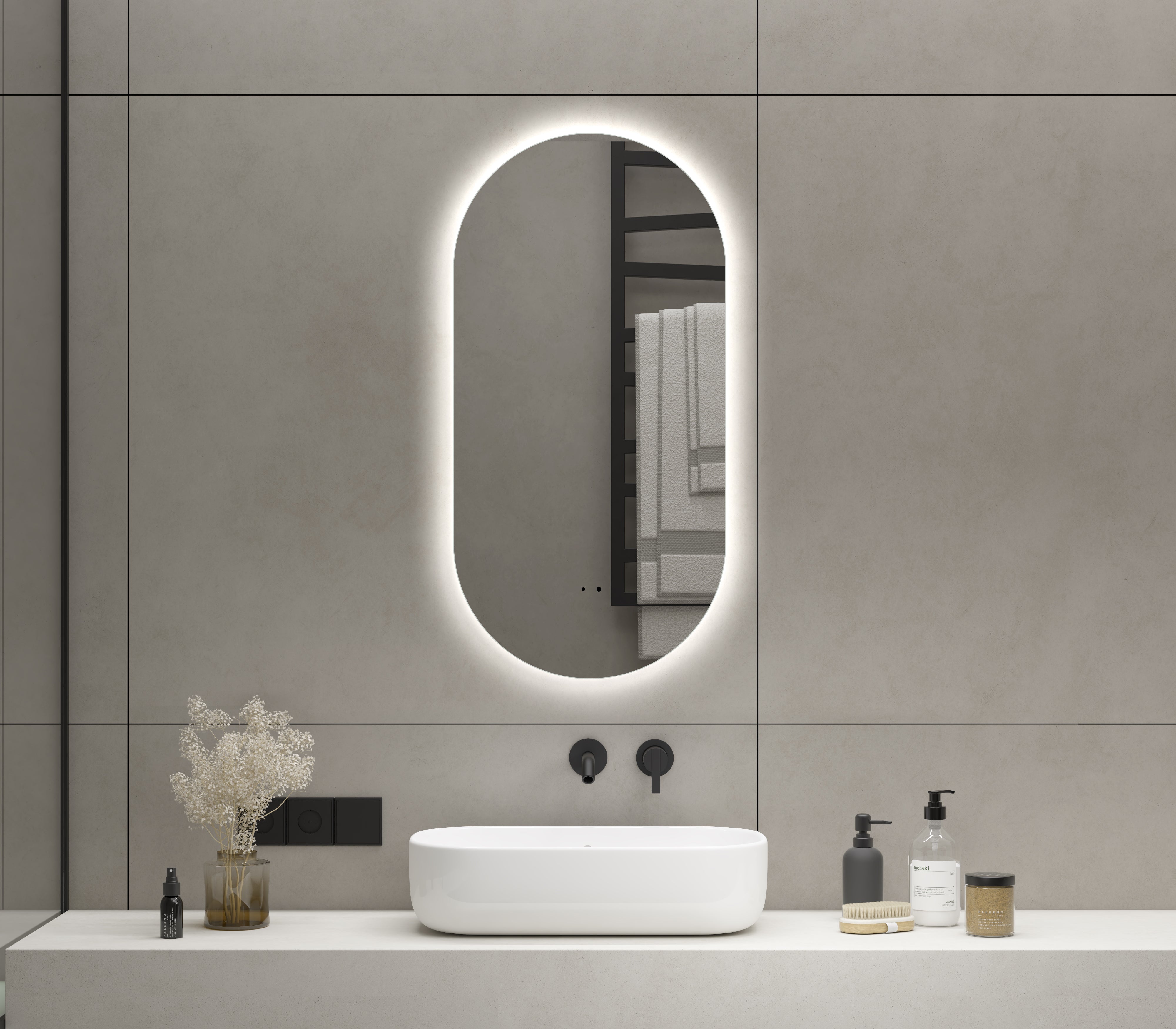 ORIO FLINT FRAMELESS OVAL LED MIRROR 450X900MM