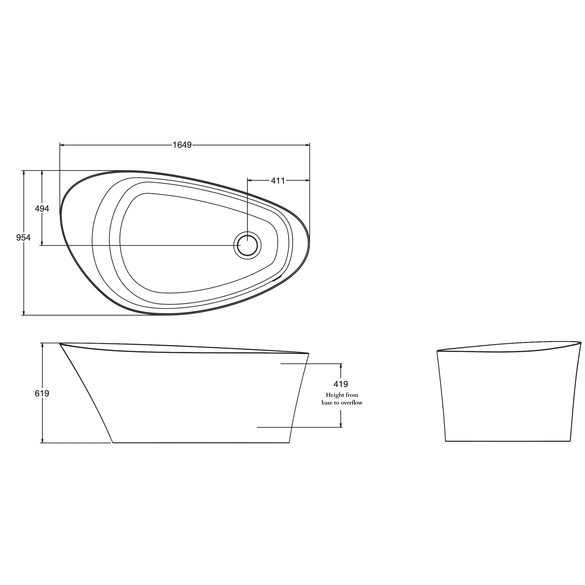 KOHLER VEIL LITHOCAST FREESTANDING BATHTUB GLOSS WHITE 1649MM