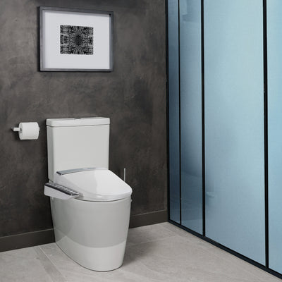 KOHLER GRANDE RIMLESS BACK TO WALL TOILET AND ENGLEFIELD ELECTRONIC BIDET SEAT W/ SIDE CONTROL PACKAGE ELONGATED GLOSS WHITE