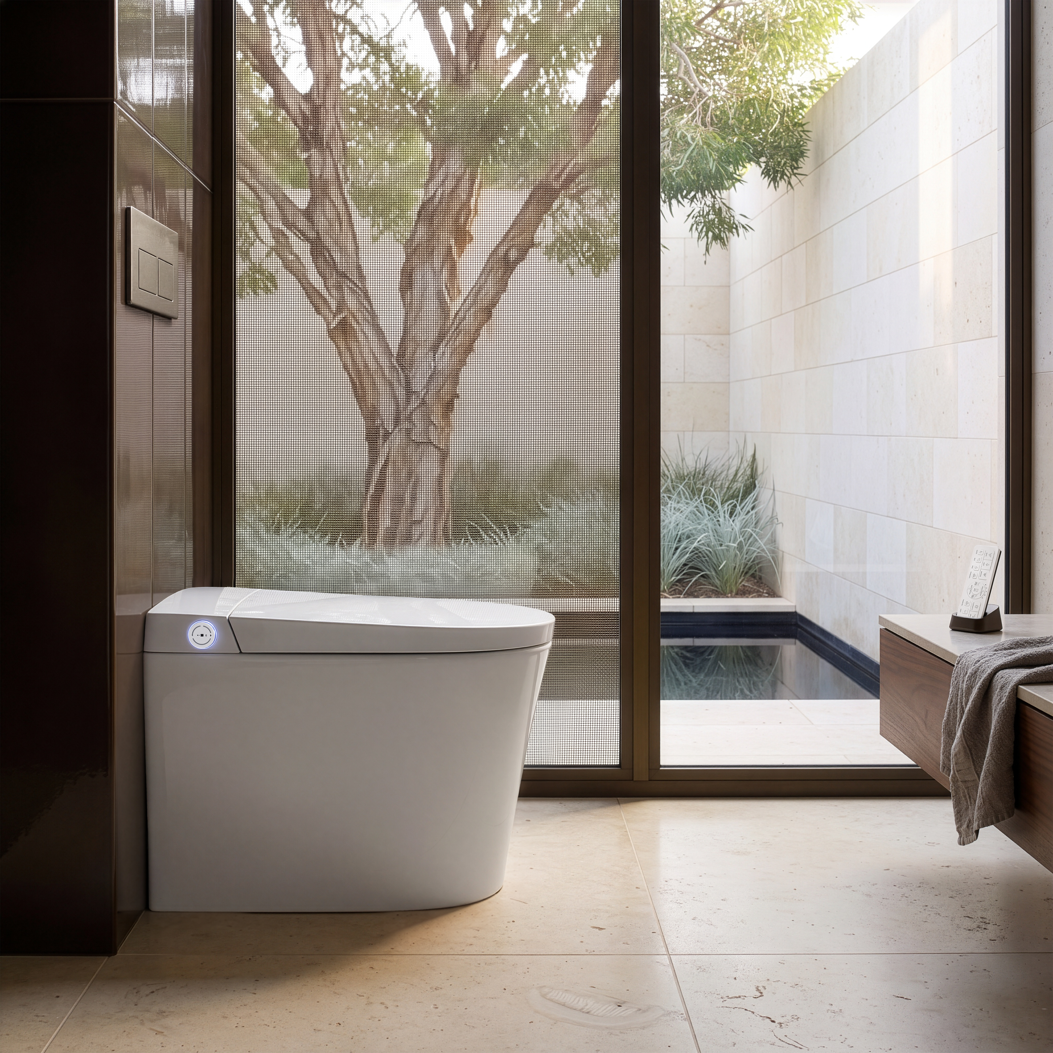 KB MODENA RIMLESS WALL FACED SMART TOILET W/ AUTOLID & REMOTE CONTROLLED BIDET D-SHAPE GLOSS WHITE