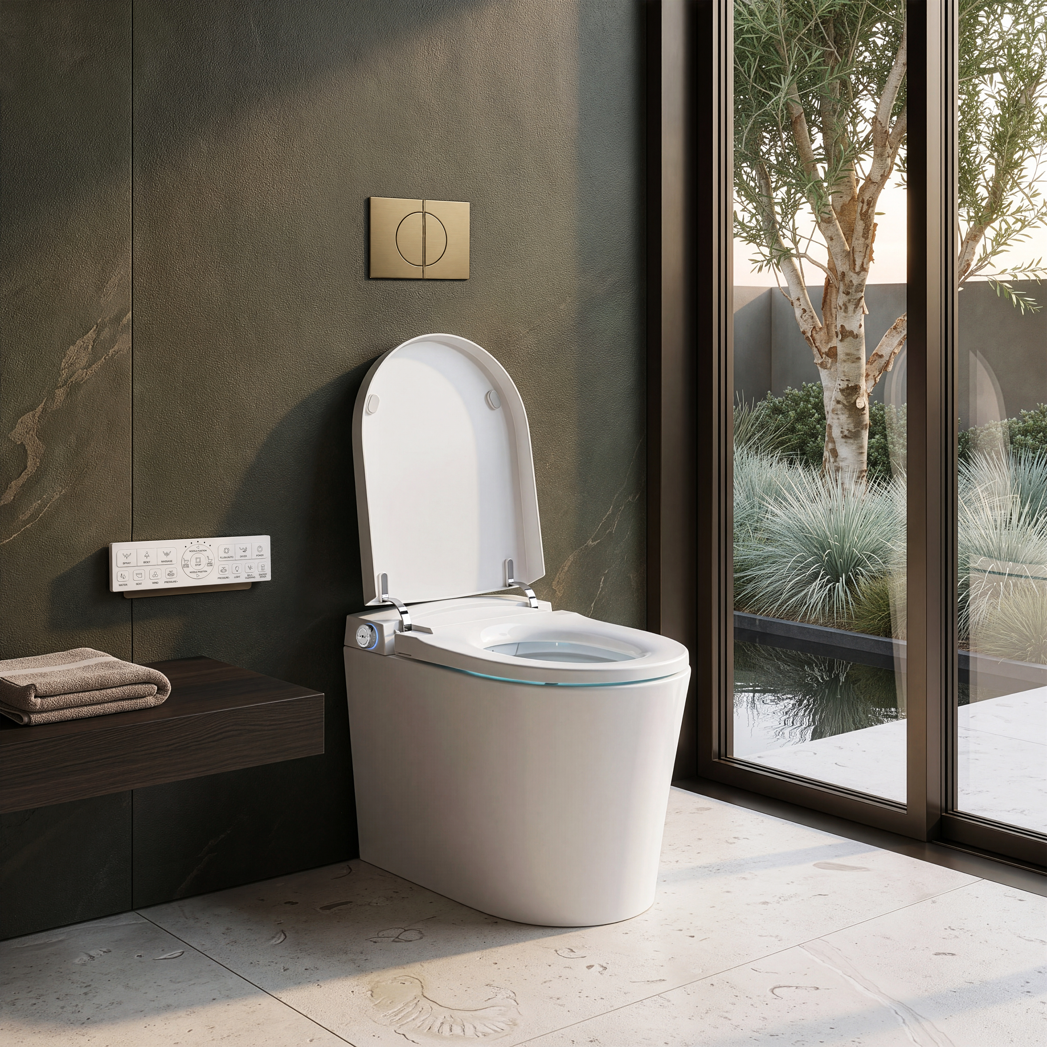 KB MODENA RIMLESS WALL FACED SMART TOILET W/ AUTOLID & REMOTE CONTROLLED BIDET D-SHAPE GLOSS WHITE