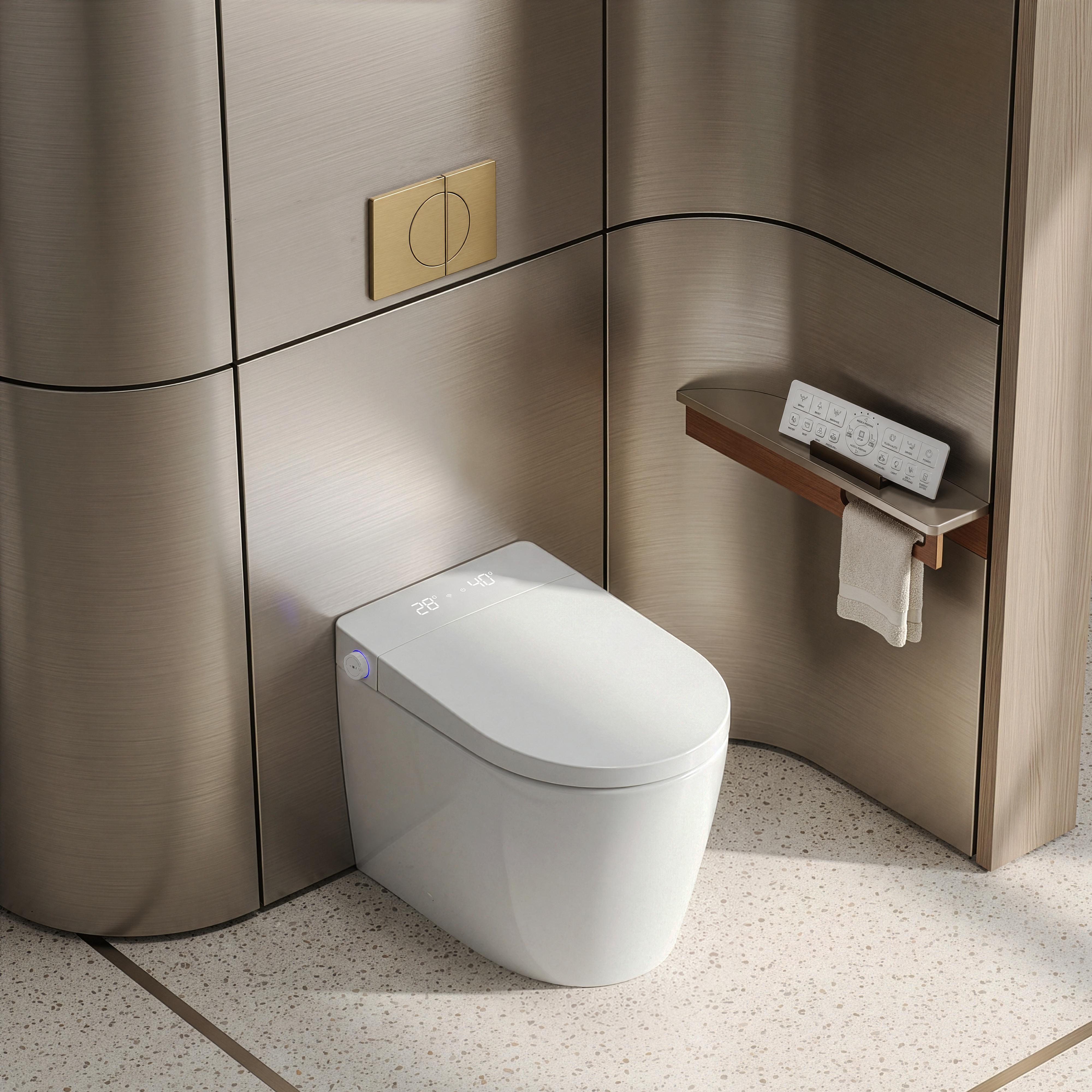 KB MODENA RIMLESS WALL FACED SMART TOILET W/ AUTOLID & REMOTE CONTROLLED BIDET D-SHAPE GLOSS WHITE