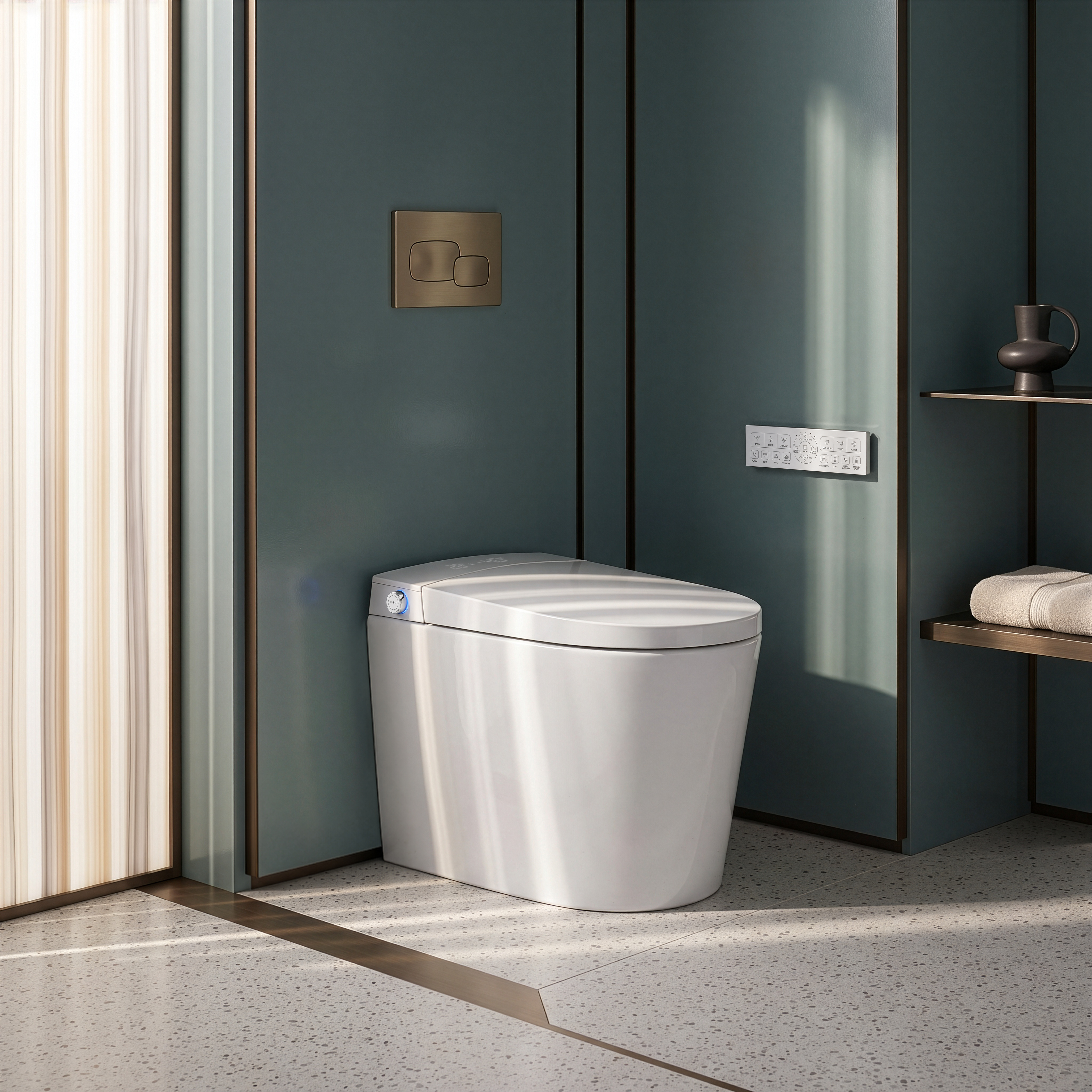 KB MODENA RIMLESS WALL FACED SMART TOILET W/ AUTOLID & REMOTE CONTROLLED BIDET D-SHAPE GLOSS WHITE