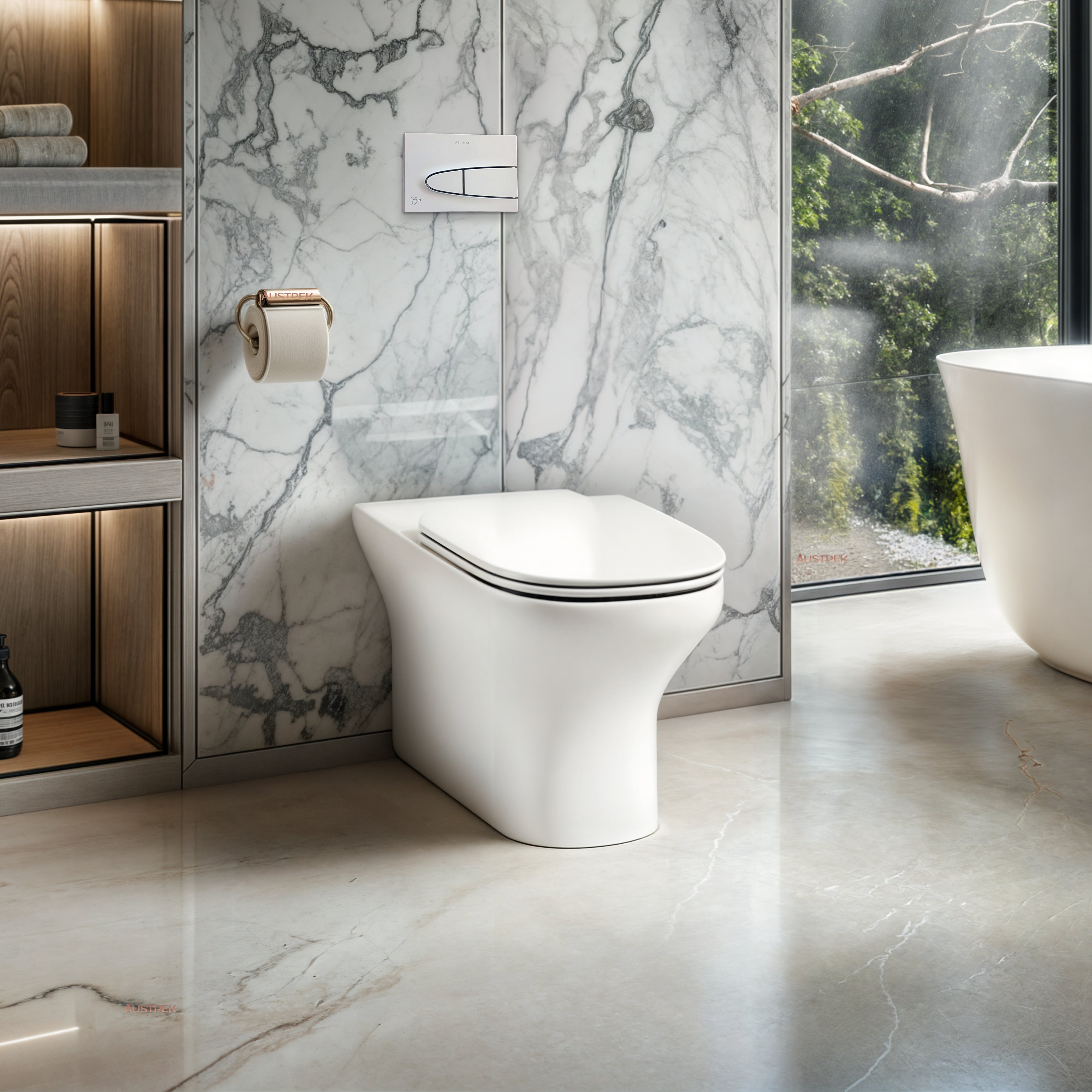 KOHLER MODERNLIFE WALL FACED TOILET WITH ELITE SEAT AND NIGHTLIGHT GLOSS WHITE